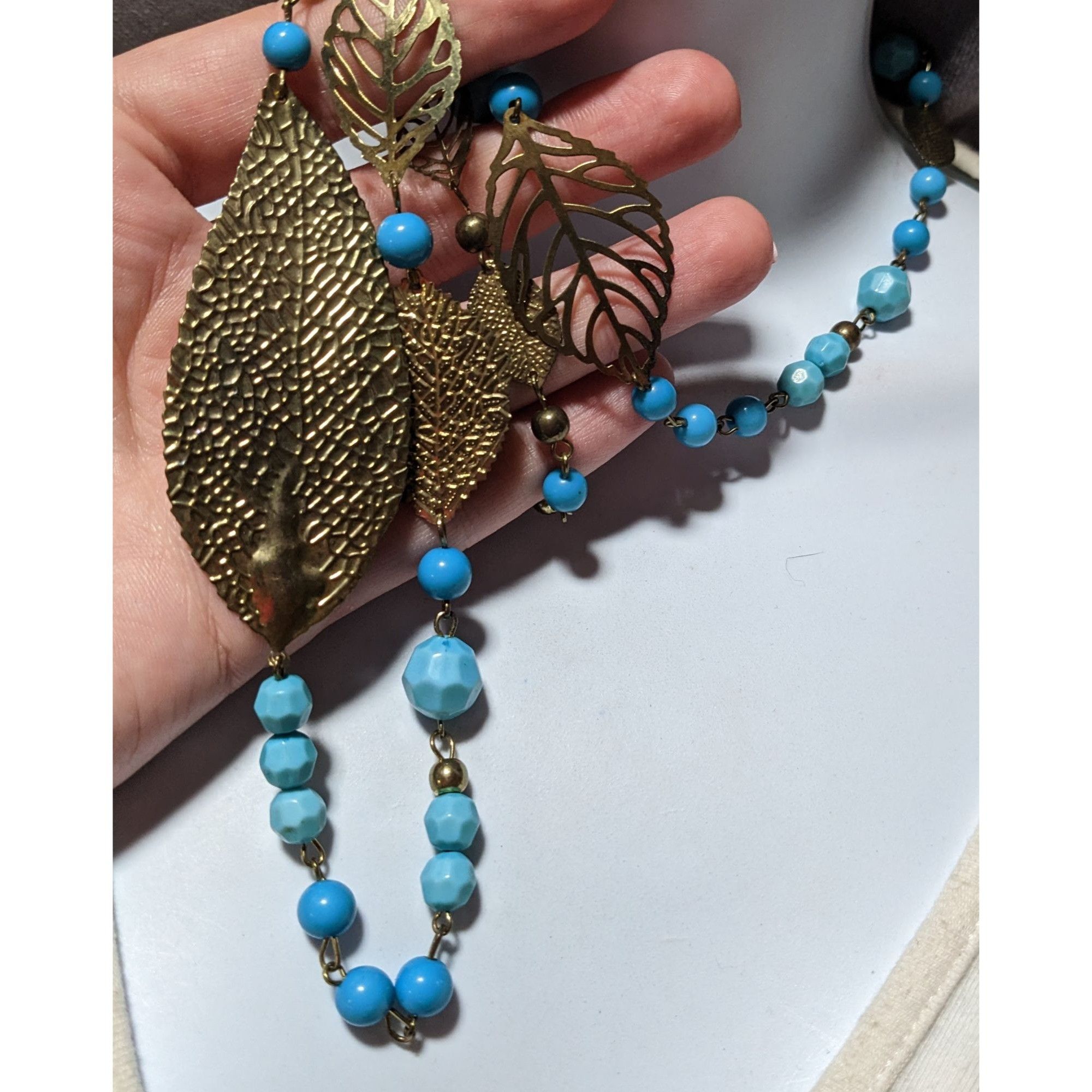 Other Blue And Gold Bohemian Beaded Feather Necklace Size ONE SIZE - 5 Thumbnail