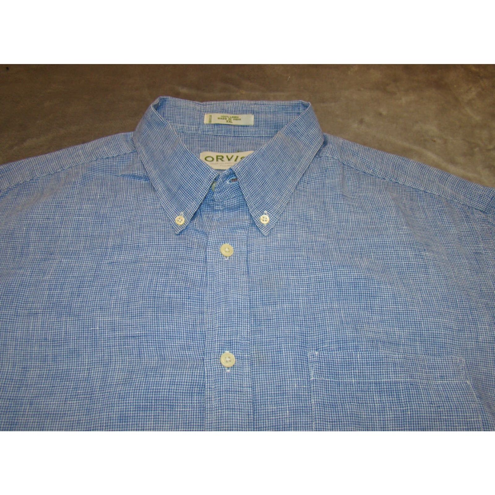 Orvis Orvis Shirt Mens 2XL 100% Linen Blue Houndstooth Button Short Sleeve Button-Up Casual Size US XXL / EU 58 / 5 - 2 Thumbnail
