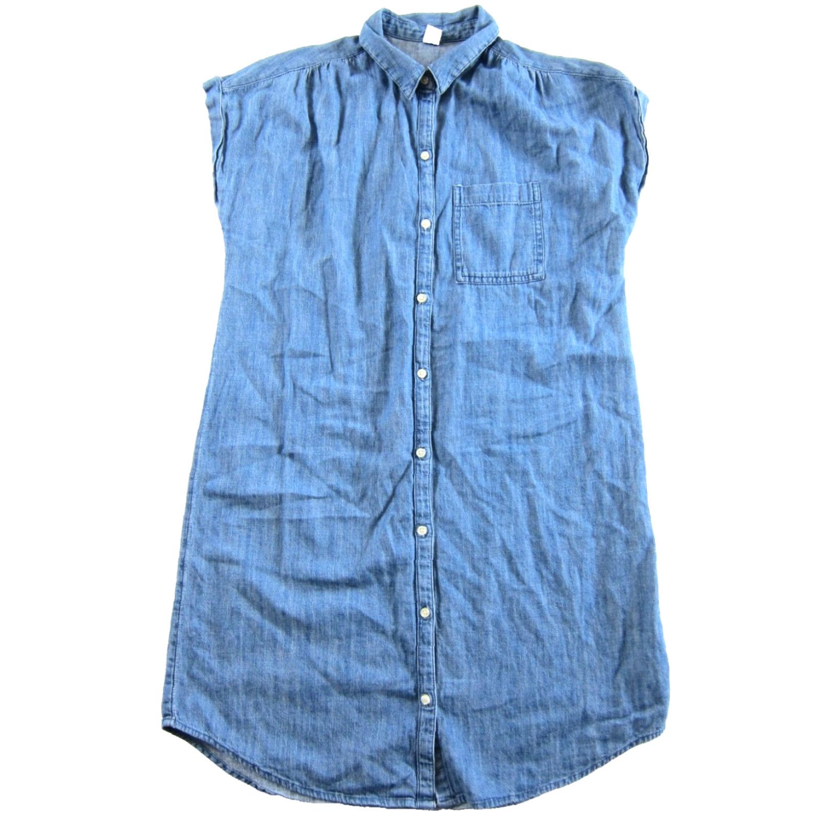 Old Navy Old Navy Cap Sleeve Shirt Dress Women Medium Button Down 100% Cotton Blue Denim Dress Size M / US 6-8 / IT 42-44 - 2 Thumbnail
