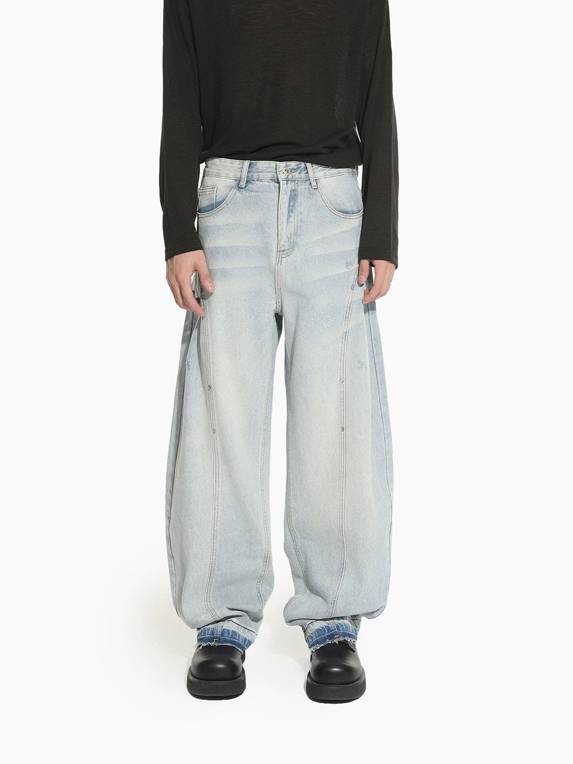 Jean Men's washed patchwork wide-leg straight scimitar jeans Size US 32 / EU 48 - 1 Thumbnail
