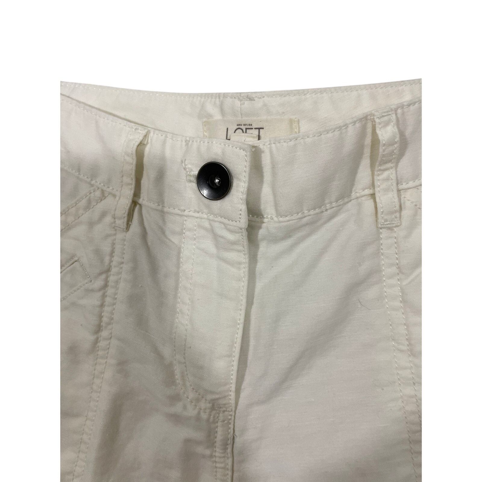 Loft Loft Pants 0 Linen Blend Pockets Taper Ivory Casual Coastal Size 25" / US 0 / IT 36 - 2 Thumbnail