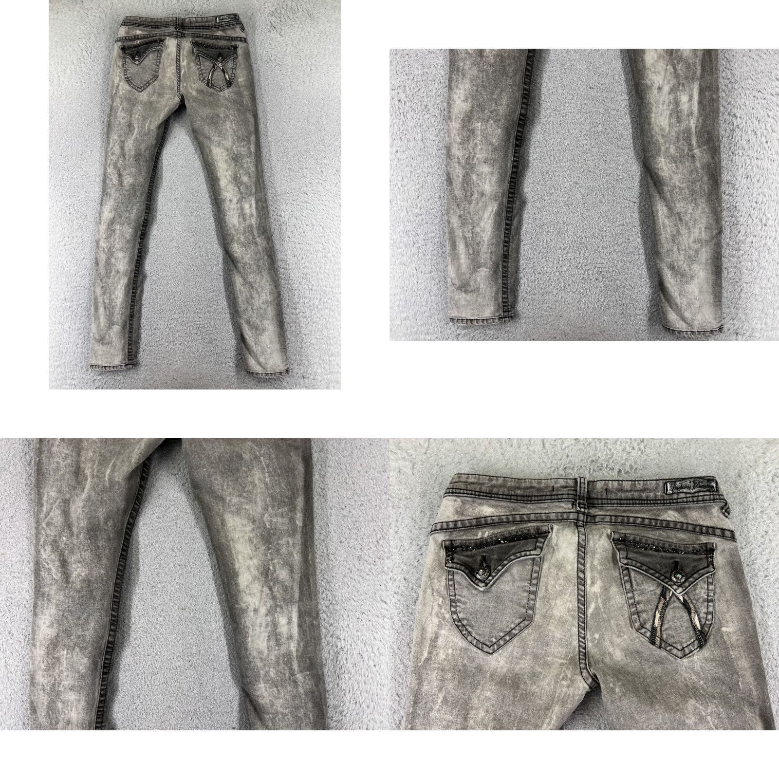 Denime VINTAGE Buckaroo Jeans Womens 27 Gray Denim Low Rise Skinny Embellished 90s Retro American Designer Buckaroo Size 27" / US 4 / IT 40 - 9 Thumbnail