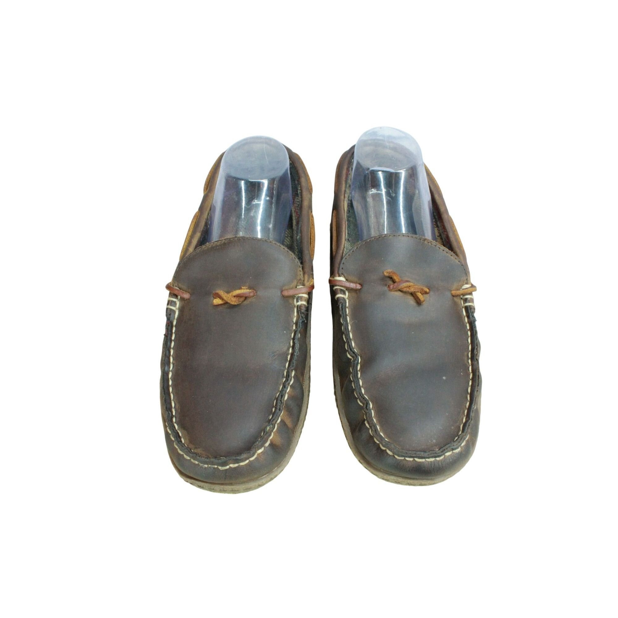 L.L. Bean LL Bean Men's Brown Leather Handsewn Flannel Lined Slippers Size US 10 / EU 43 - 4 Thumbnail