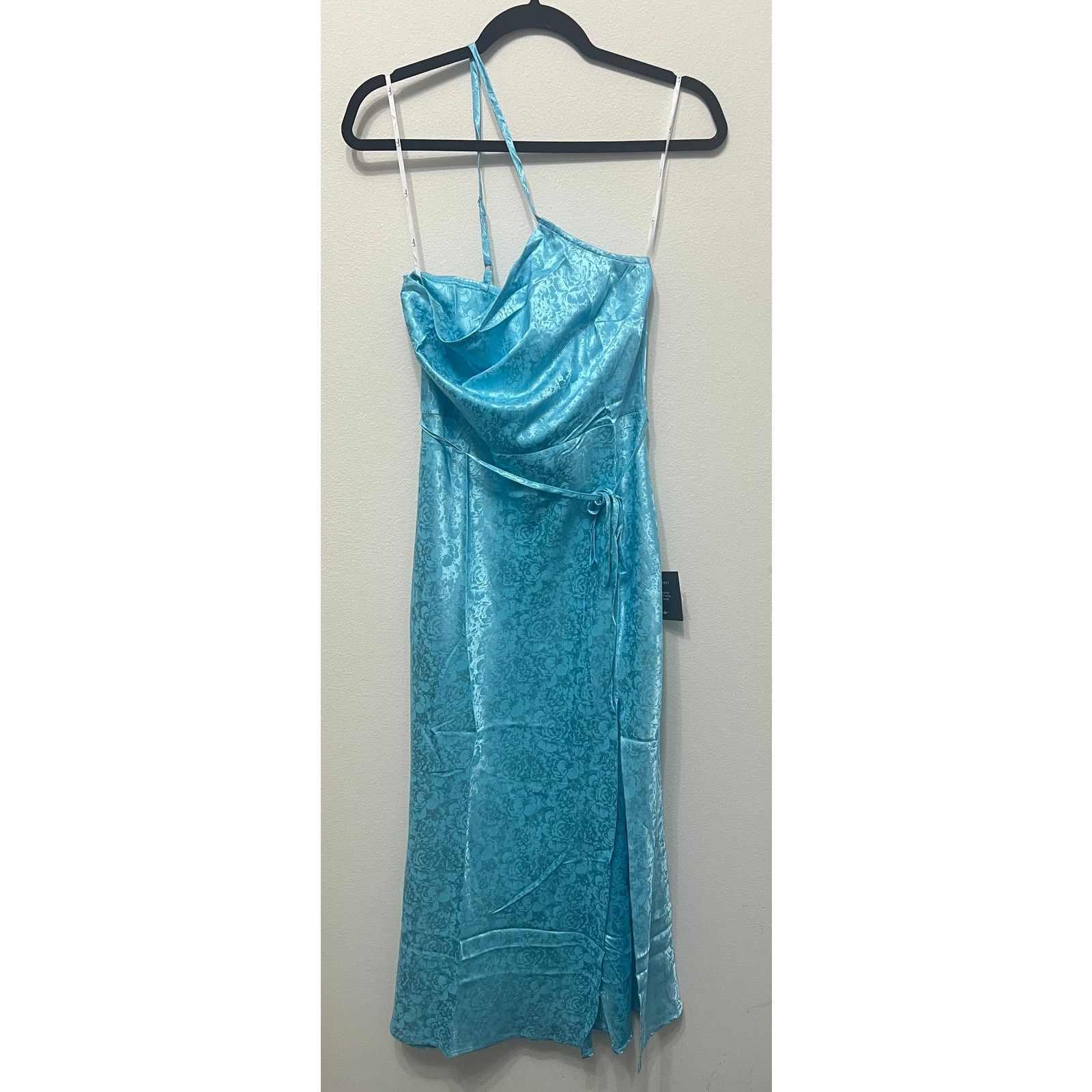 Other Lulus Blue Floral Jacquard One-Shoulder Midi Dress Sz M Size M / US 6-8 / IT 42-44 - 4 Thumbnail