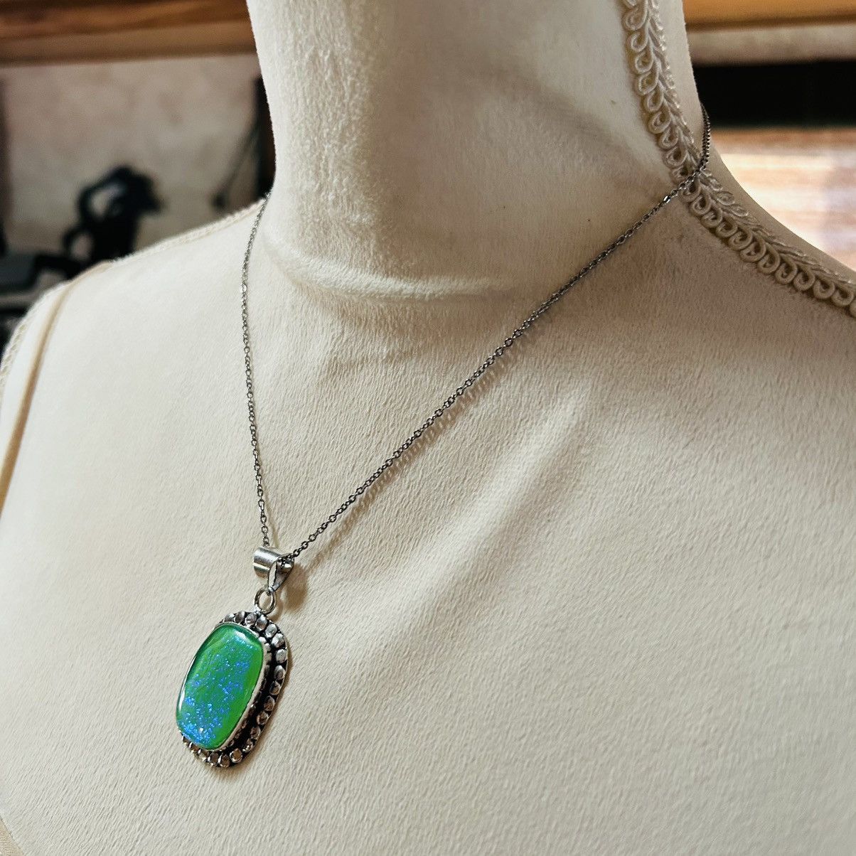 Handmade Handcrafted framed simulated opal 925 sterling necklace Size ONE SIZE - 4 Thumbnail