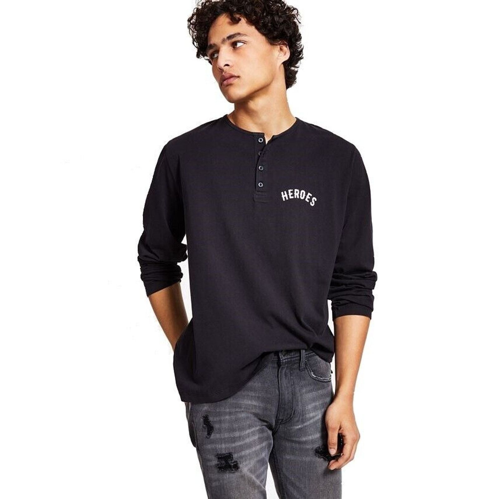 Heroes Motors Studio Heroes Motors Men's Black Cotton Graphic Henley Shirt XXL Size US XXL / EU 58 / 5 - 1 Thumbnail