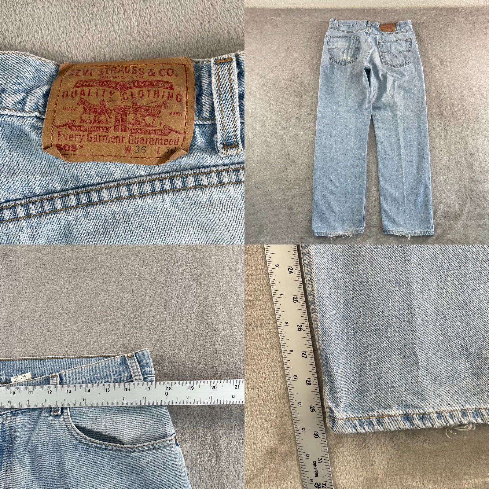Levi's VINTAGE Levi's 505 Jeans Mens 34x30 Light Blue Straight Distressed Denim 5-Pocket USA 90s Mens Size US 34 / EU 50 - 8 Thumbnail