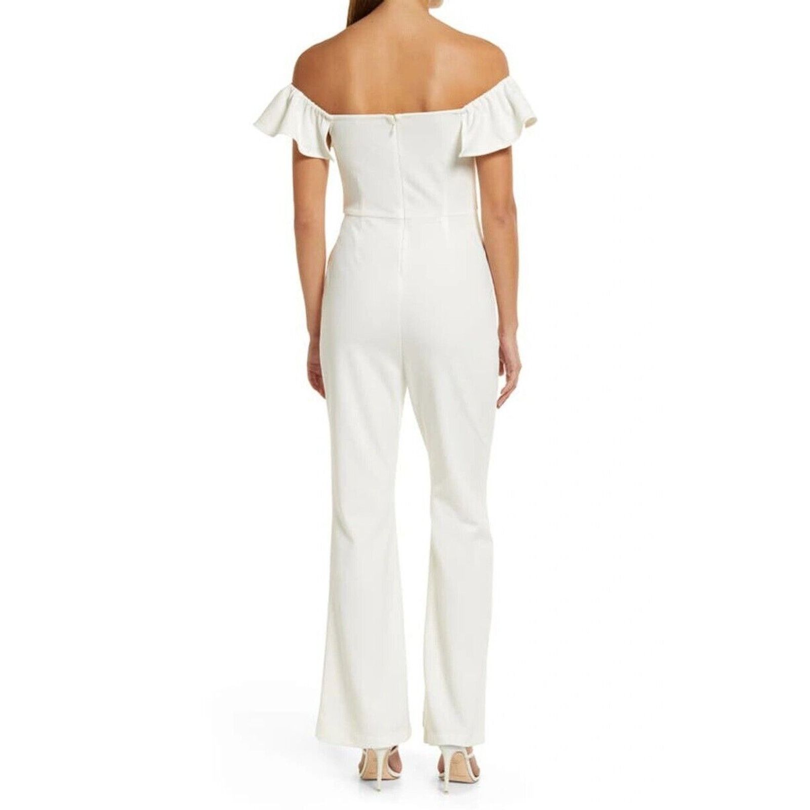 The Unbranded Brand Chelsea 28 Women Ivory Off the Shoulder Jumpsuit Size S Size 28" / US 6 / IT 42 - 2 Thumbnail