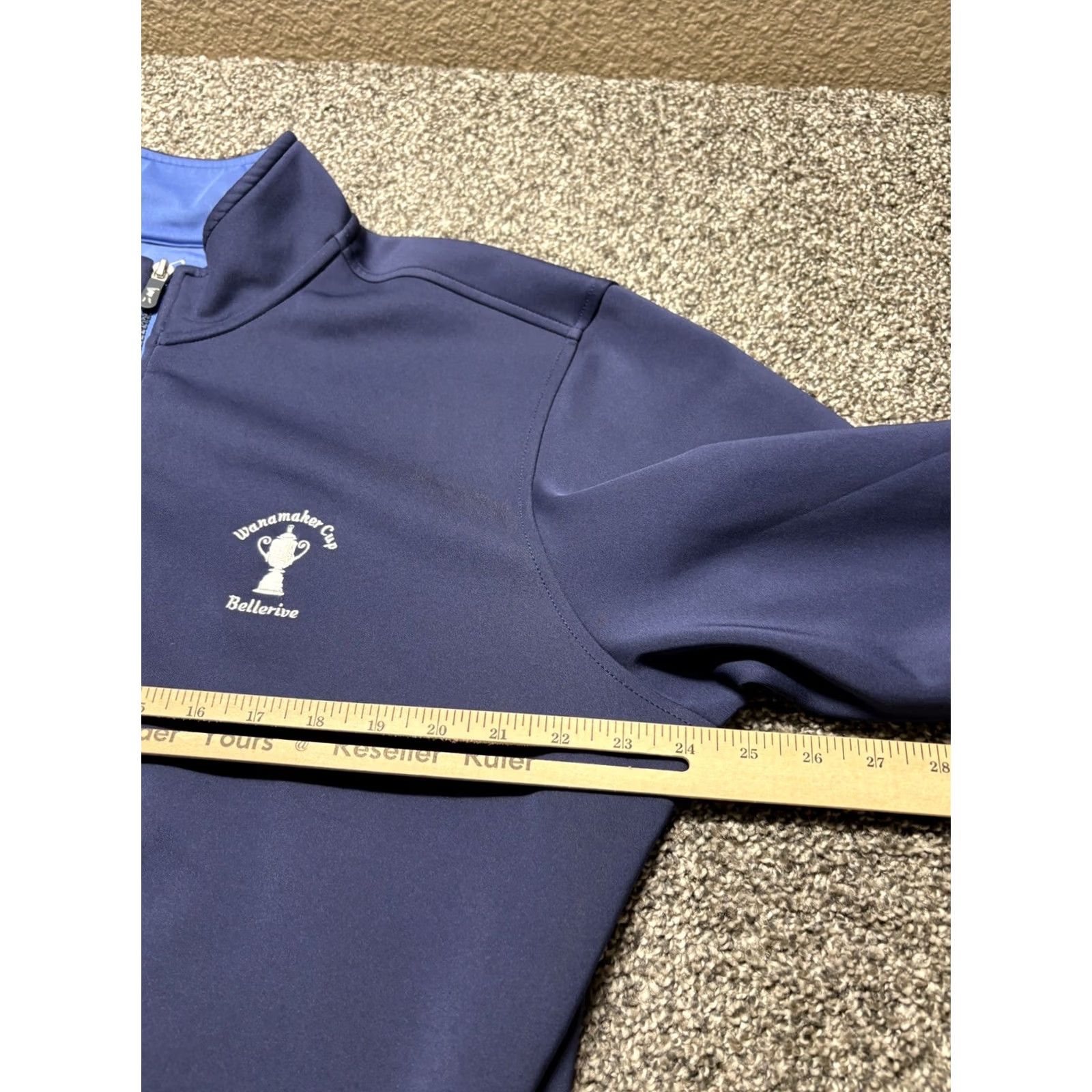 Vintage F&G TECH 1/4 Zip Mens Large Sweater Jacket Blue BELLERIVE GOLF CLUB Wanamaker Size US L / EU 52-54 / 3 - 6 Thumbnail