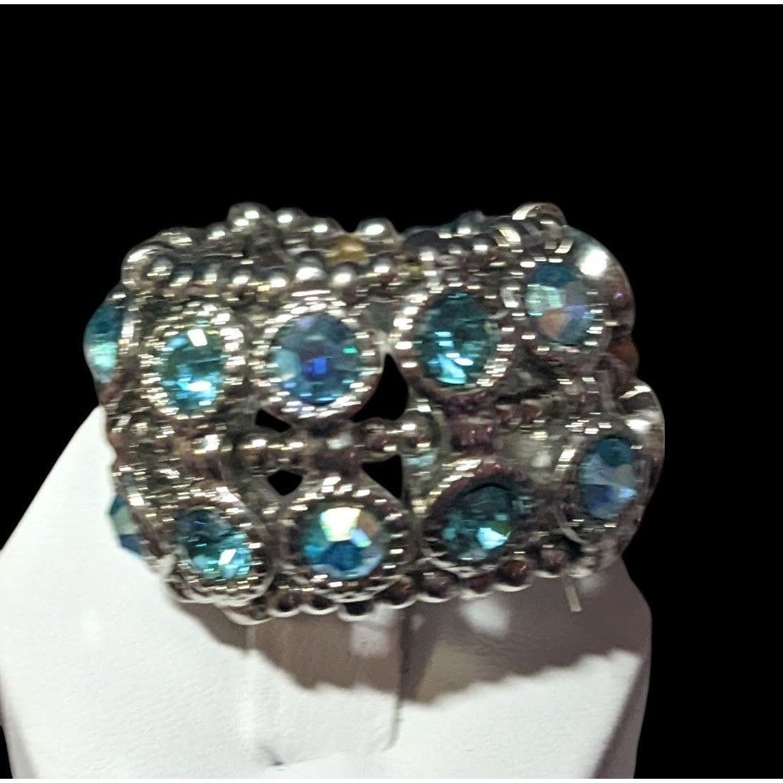Other Chunky Glam Blue Rhinestone Silver Tone Stretch Ring Size 7 Size ONE SIZE - 2 Thumbnail