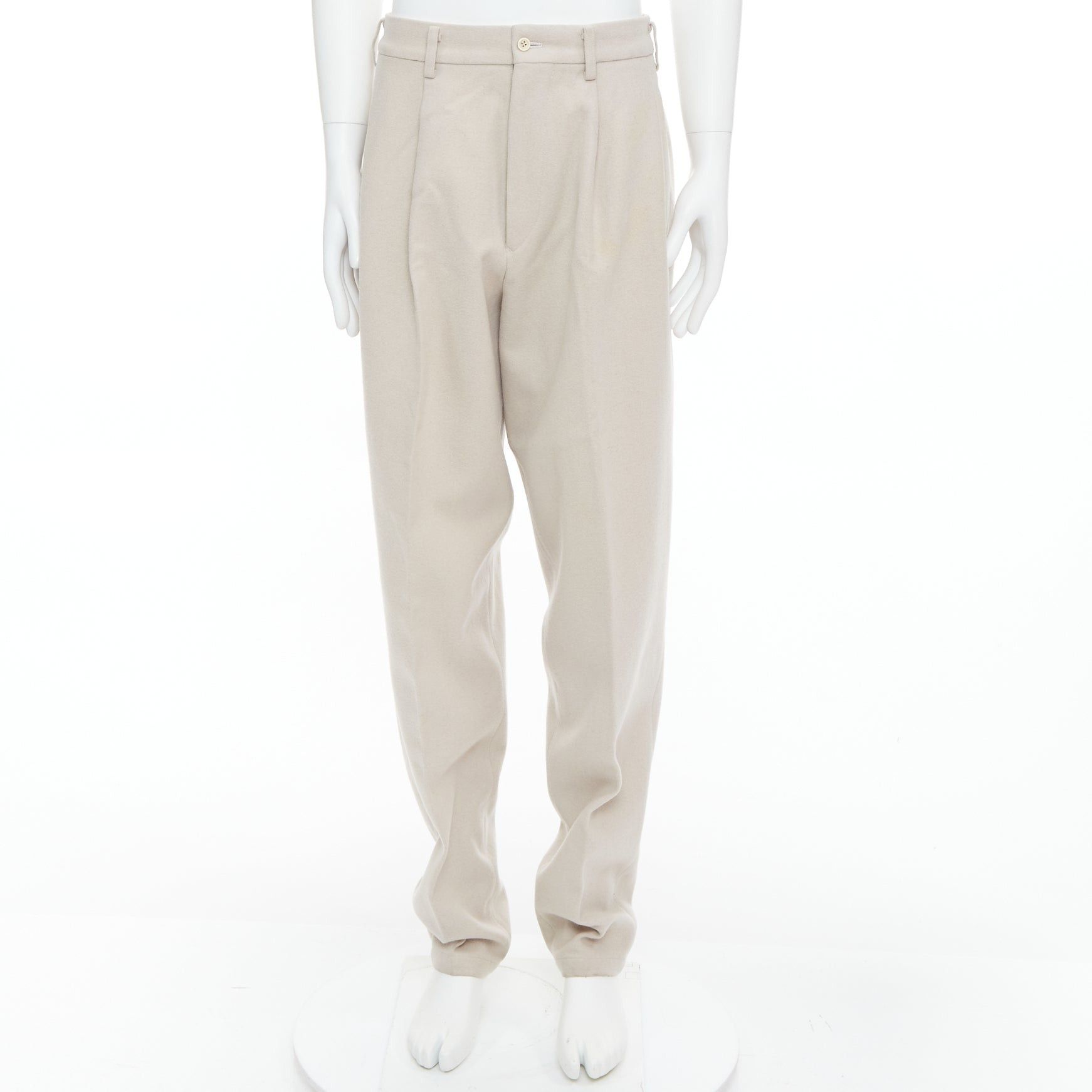 Yohji Yamamoto YOHJI YAMAMOTO light beige wool blend tapered 3D pleated pants L Size US 29 - 1 Thumbnail