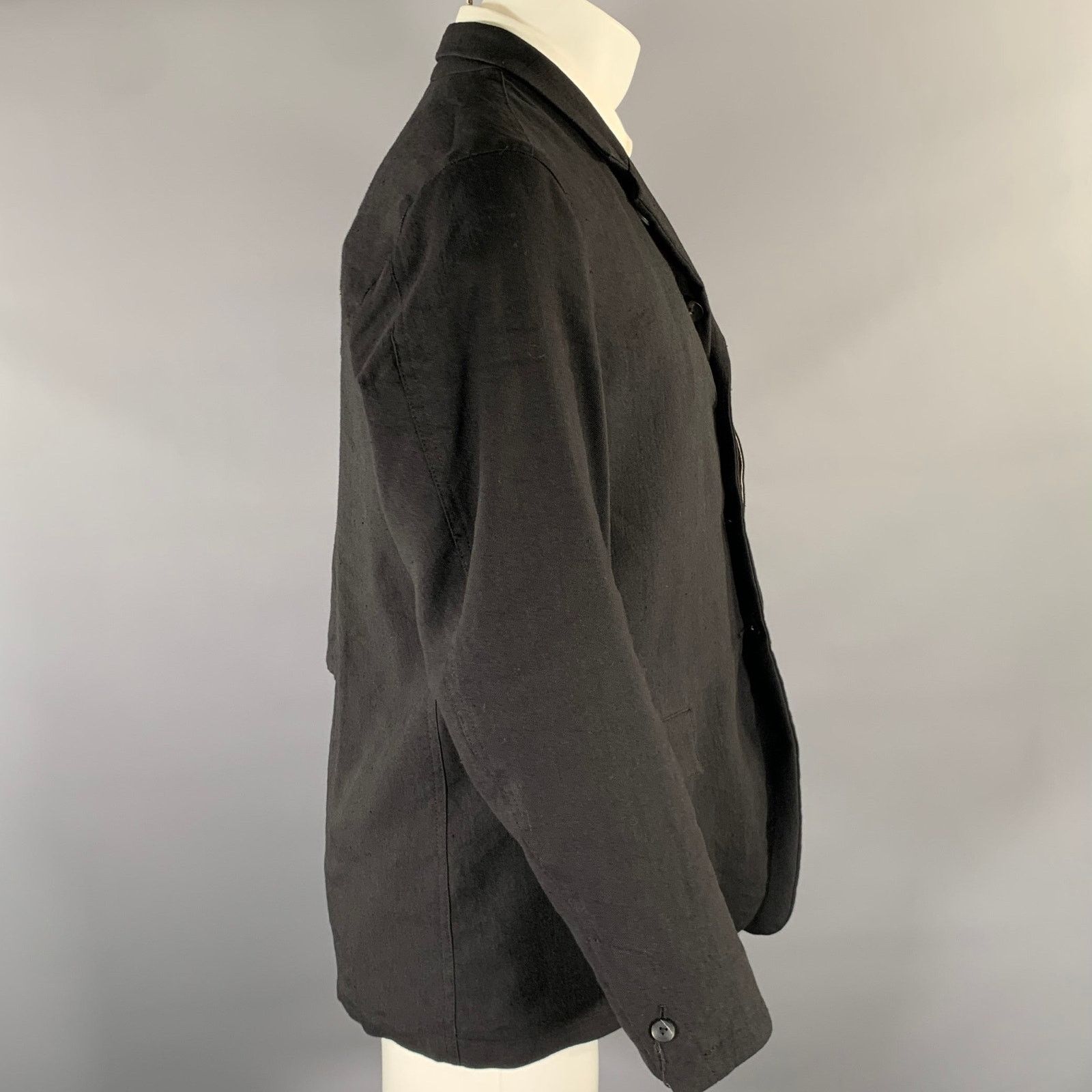 The Viridi-anne THE VIRIDI-ANNE Black Linen Wool Panneled Sport Coat Size 44S - 3 Thumbnail