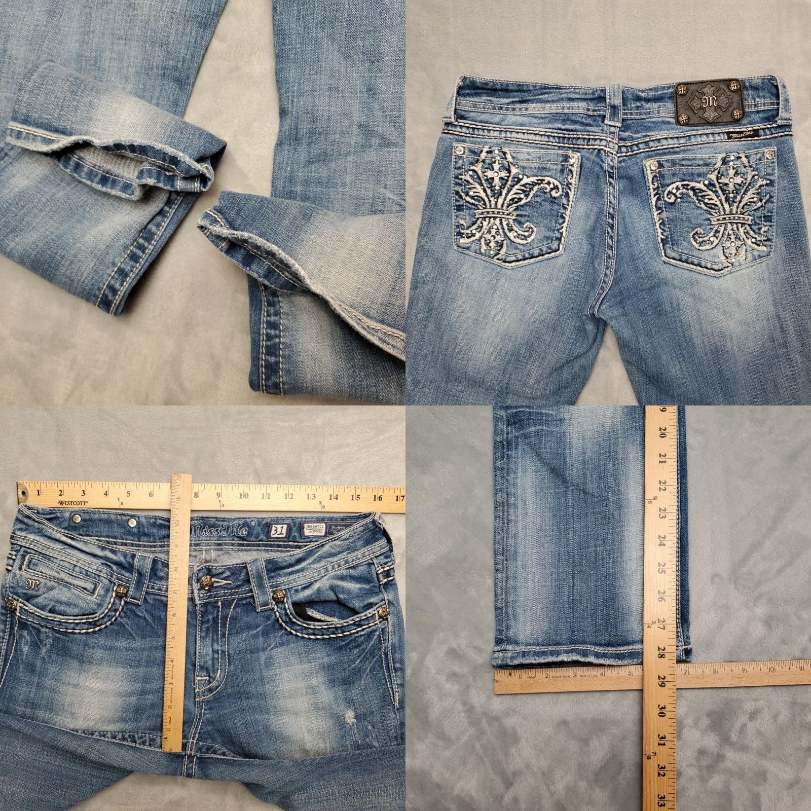 Miss Me Miss Me Jeans Womens 31 Blue Denim Thick Stitch Cropped Cowboy Buckle JE5347C2 Jeans 5-Pocket Denim Blue Womens 90s USA Buckle Belt Loops Size 24" / US 00 / IT 34 - 8 Thumbnail