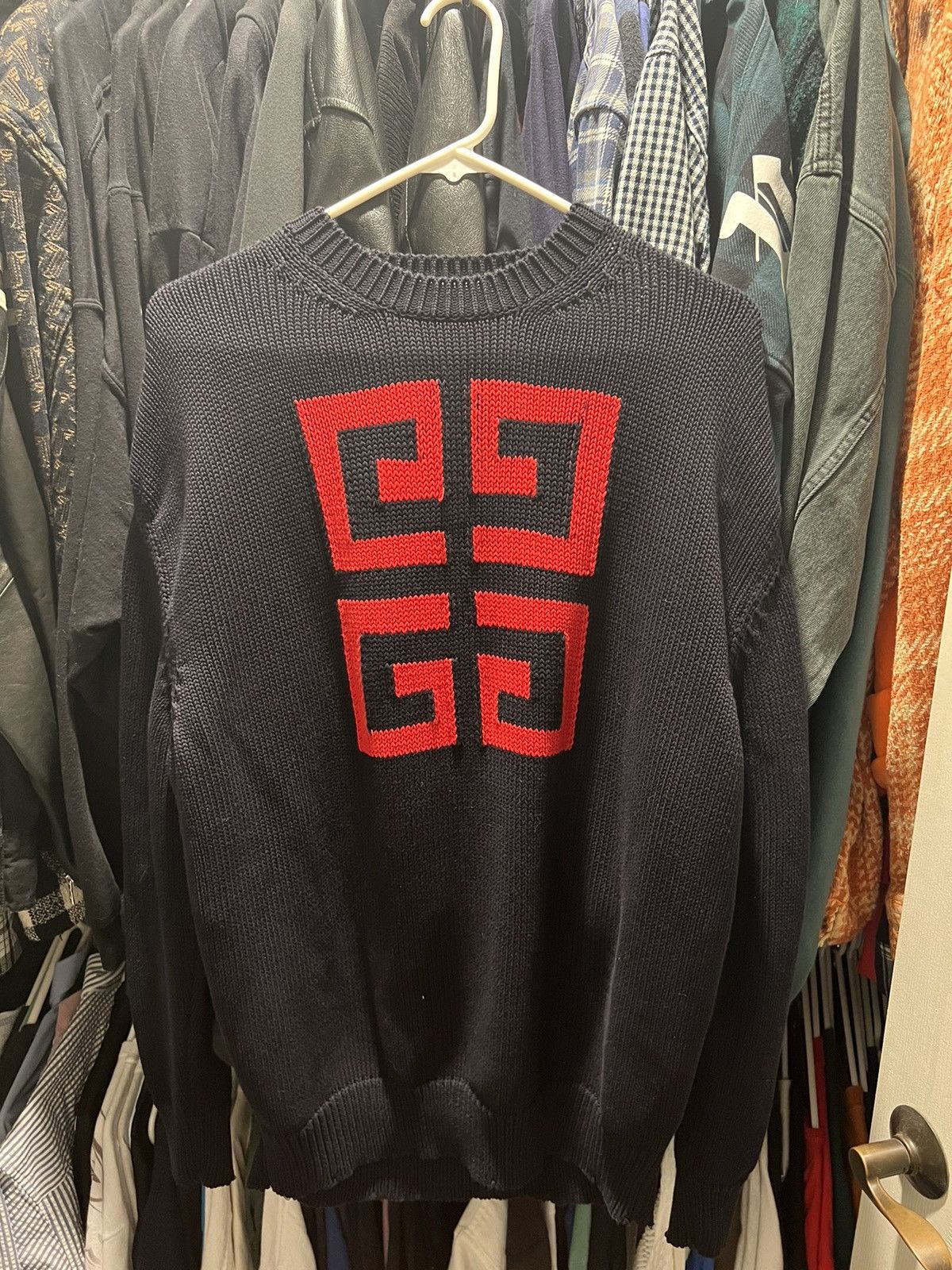 image of Givenchy 4G Logo Sweater Navy And Red, Men's (Size Small)