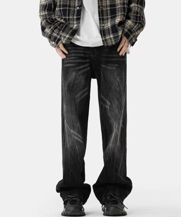 Japanese Brand Washed men's high street straight loose wide-leg retro jeans Size US 32 / EU 48 - 1 Thumbnail