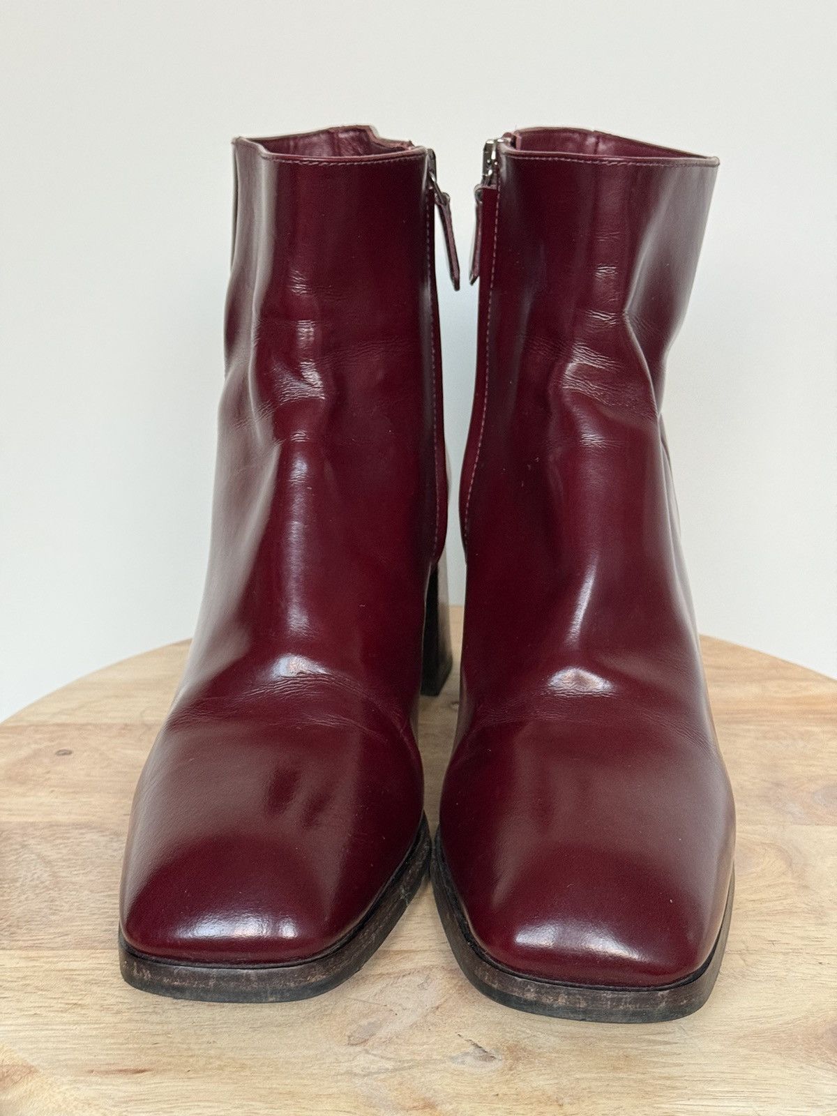 Prada × Vintage Prada Burgundy Leather Ankle Boots Squared Heels Size US 7 / IT 37 - 4 Thumbnail