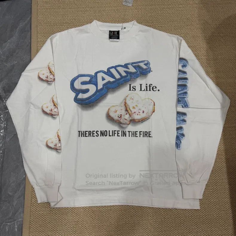 Saint Michael Washed and distressed white cookie long-slee
