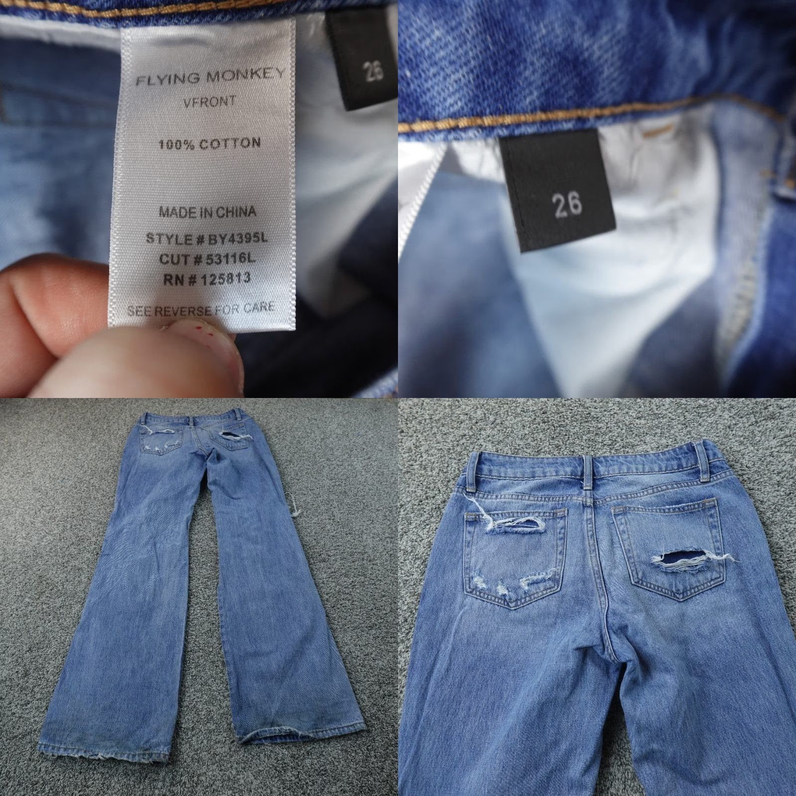 Vintage Flying Monkey Jeans Womens 26 Light Blue Denim Low Rise Flare Boho Faded Jeans Size 26" / US 2 / IT 38 - 8 Thumbnail