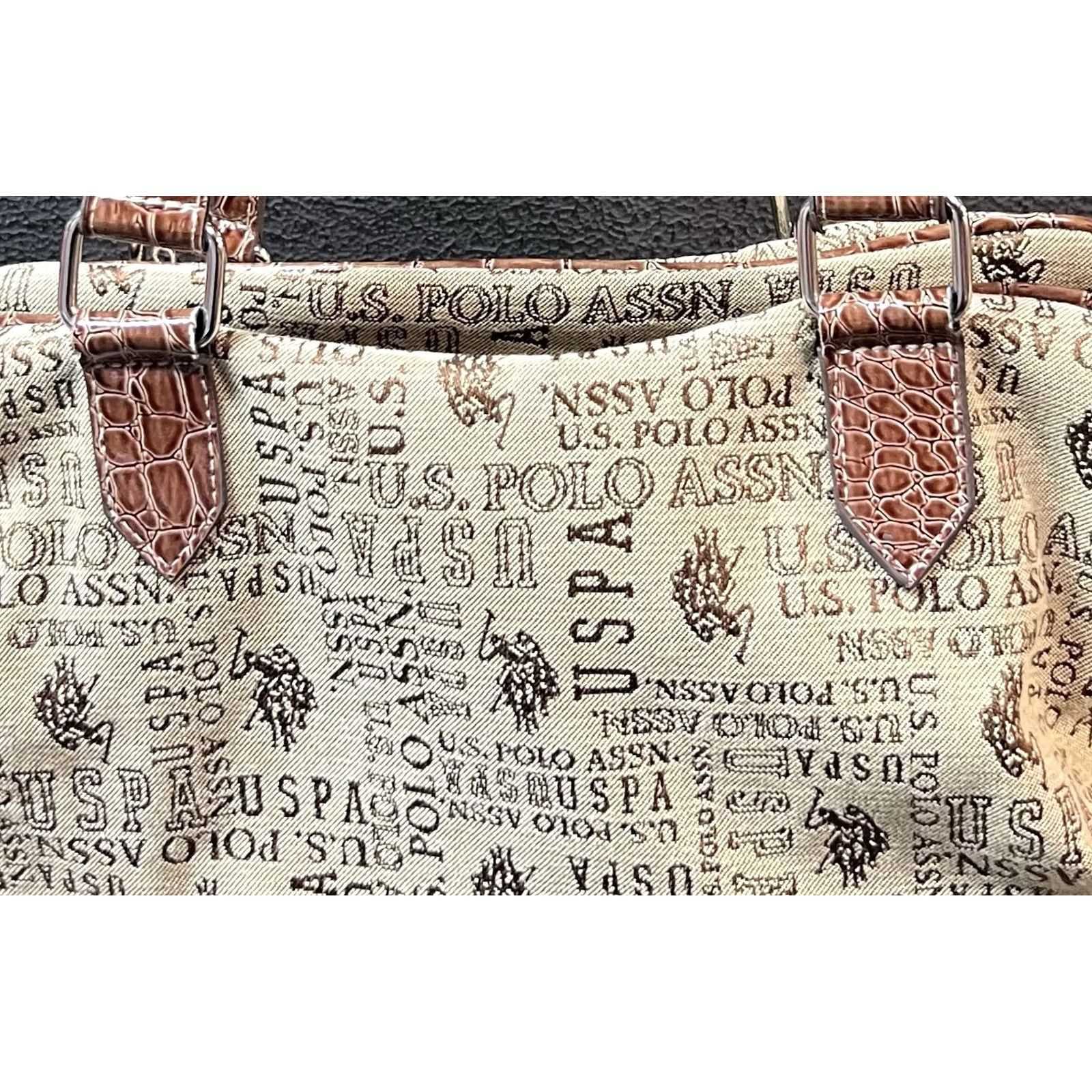 Vintage VINTAGE U.S. Polo Assn Shoulder Bag Purse All Over Logo Print Slouchy Hand Used VTG Women Tan Brown Canvas Bag Size ONE SIZE - 7 Thumbnail