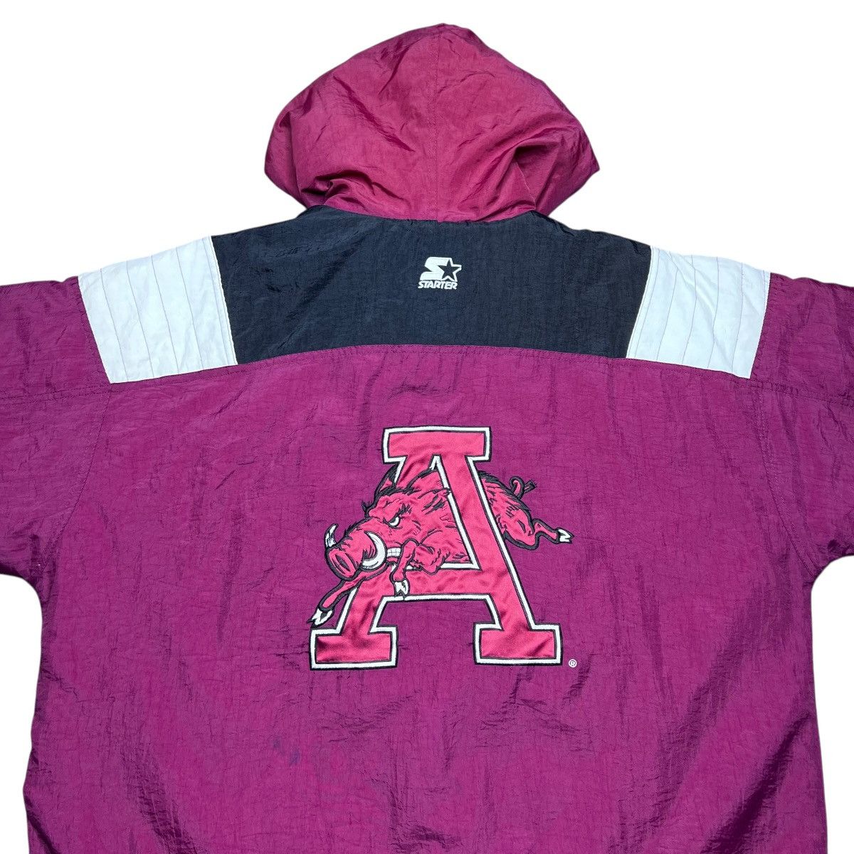 Starter 90s NCAA Arkansas Razorbacks Starter 1/2 Zip Hooded Jacket Size US XL / EU 56 / 4 - 11 Thumbnail