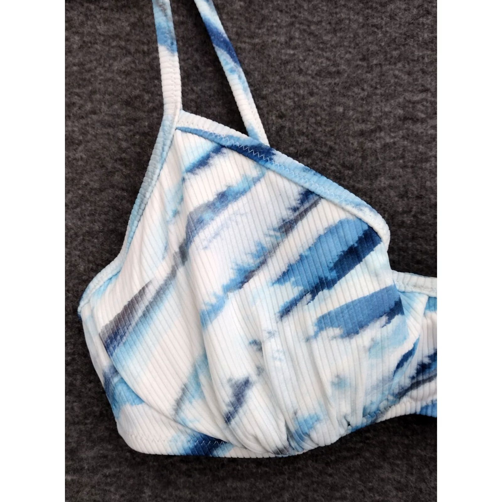 Vintage Shade & Shore Bikini Top Women Marble Blue Spaghetti Padded Ribbed 36B Adult Regular XS? Size XS / US 0-2 / IT 36-38 - 7 Thumbnail