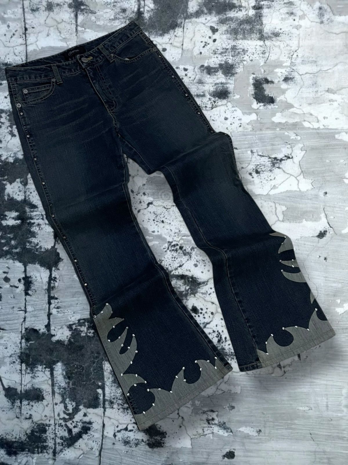 Tornado Mart Vintage 1990s Japan Designer Oririn Flared Art Obelisk Denim Size US 26 / EU 42 - 2 Thumbnail