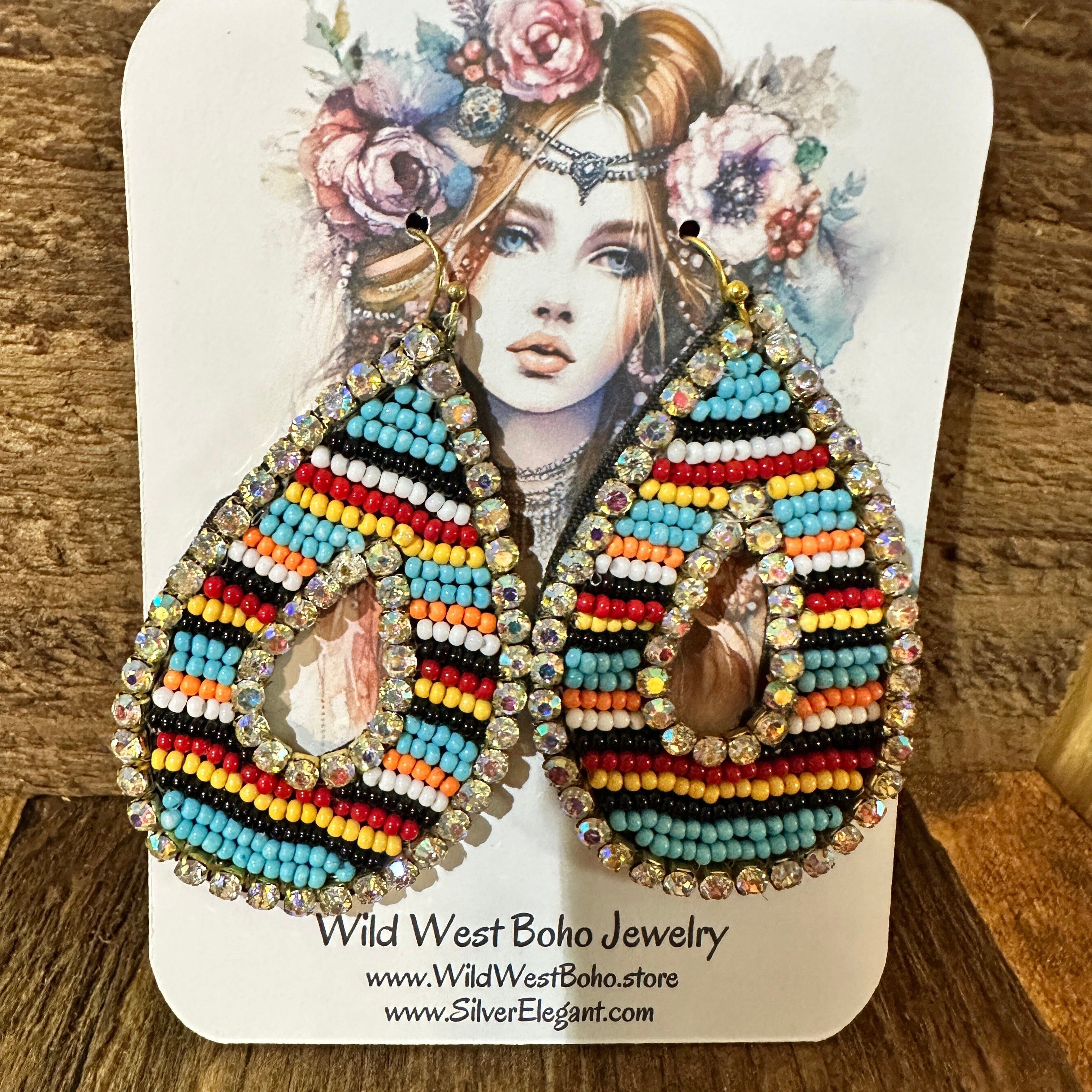 Other Southwestern Chic Teardrop Dangle Earrings, Rhinestones Seed Size ONE SIZE - 7 Thumbnail