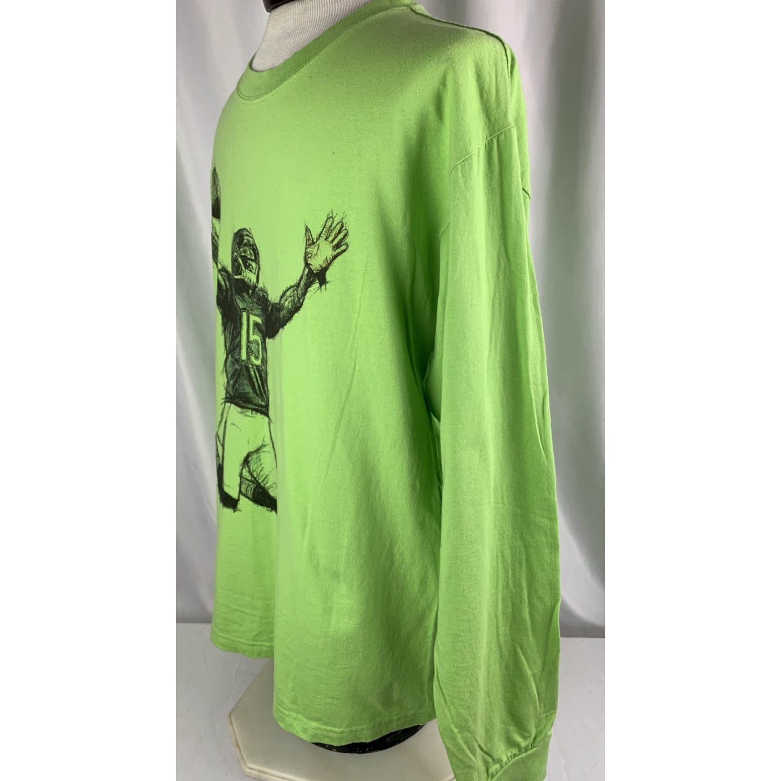 Hanes VINTAGE Large Men's The Brandon Marshall Foundation Bright Green Long Sleeve Logo Tshirt Size US L / EU 52-54 / 3 - 6 Thumbnail