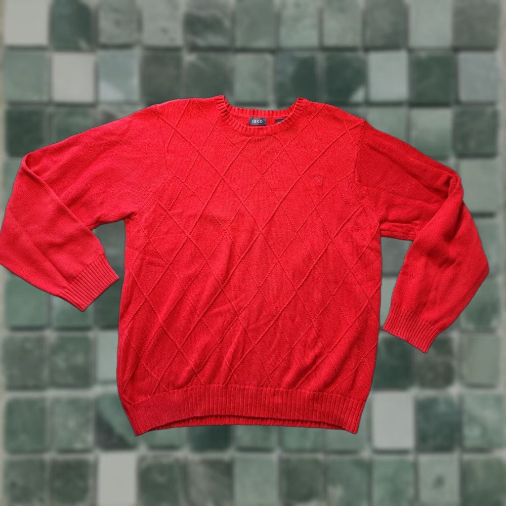 Izod VINTAGE Izod Mens Sweater XL Red Long Sleeve Cotton Knit Size US XL / EU 56 / 4 - 1 Thumbnail