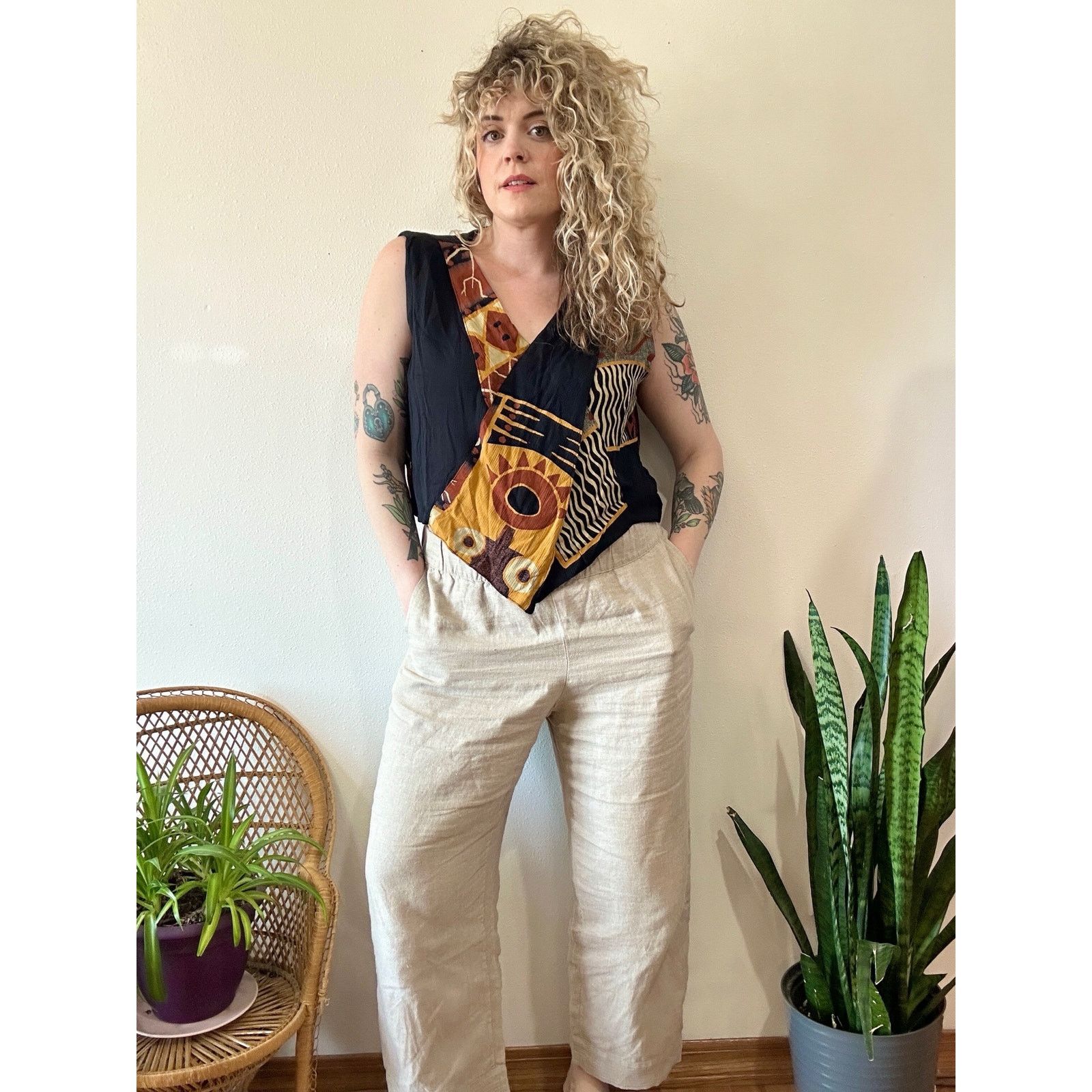 Vintage NOS 90's Hippie Boho Rayon Boxy Tank size XL Size XL / US 12-14 / IT 48-50 - 1 Thumbnail