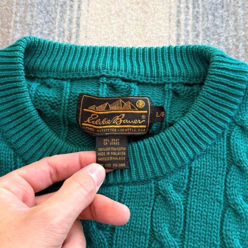 Eddie Bauer VINTAGE Eddie Bauer Fisherman Cable Knit Sweater Teal Blue Men’s Large Cotton Pullover Long Sleeve Casual 90s Mens Size US L / EU 52-54 / 3 - 3 Thumbnail