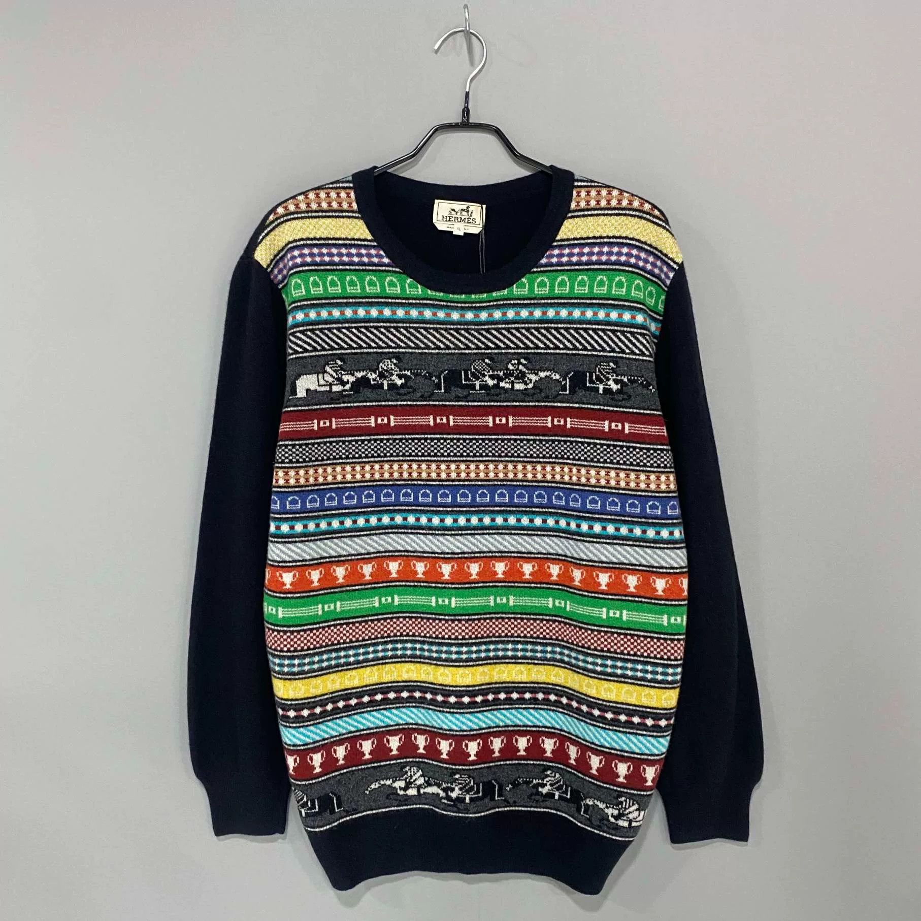 Striped Floral Carriage Cashmere Sweater
