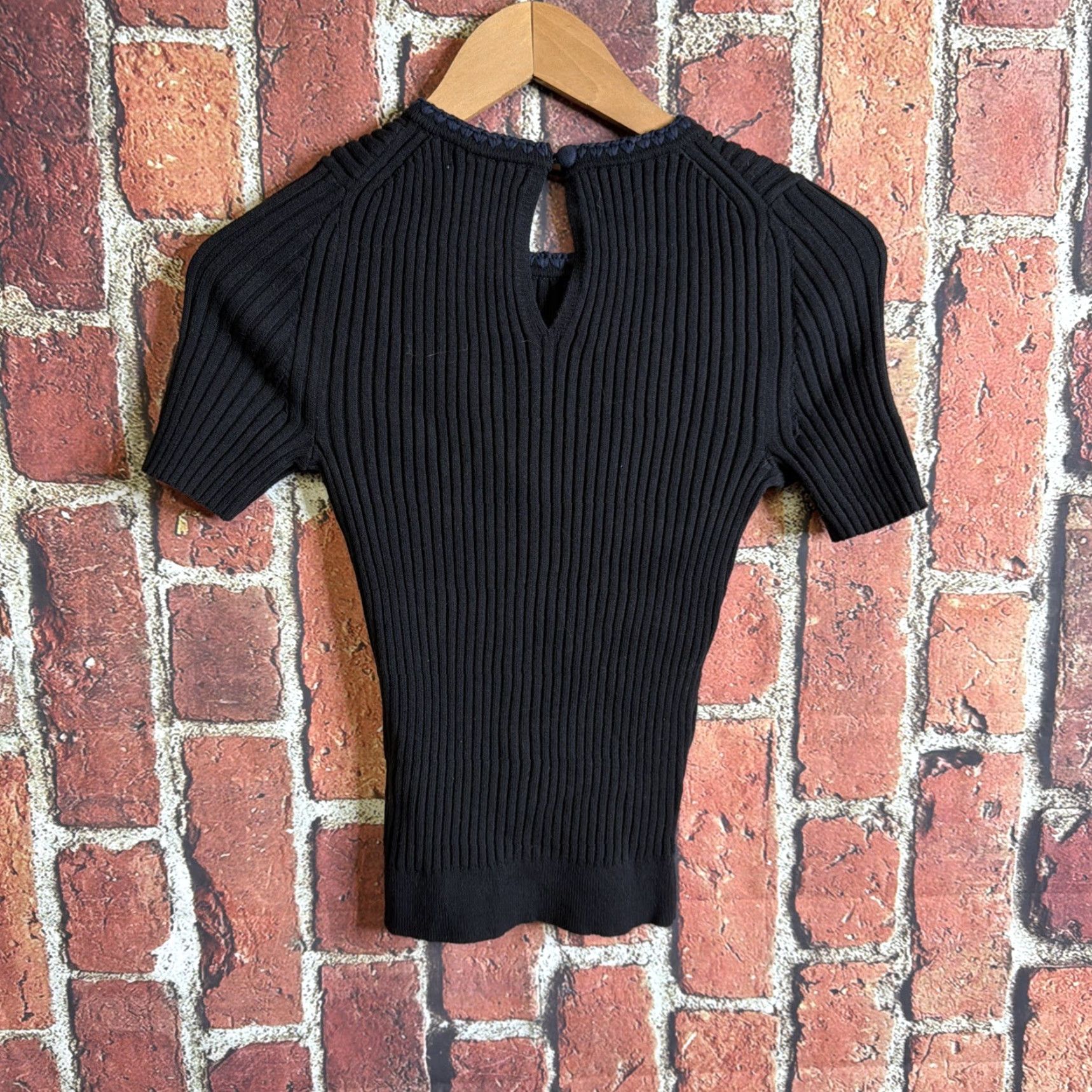 Boden Boden Blue Ribbed Short Sleeve Blouse Top NWT Womens XS Crew Neck Pullover Jumper | Blue/Black? Size XS / US 0-2 / IT 36-38 - 3 Thumbnail