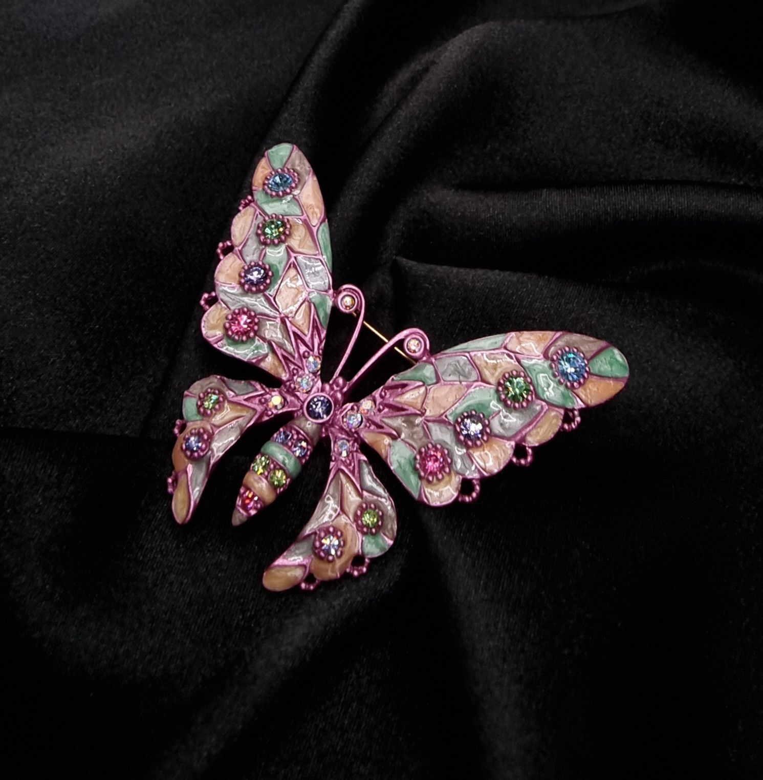 Joan Rivers Vintage Joan Rivers Brooch – Pink Green Enamel Butterfly Pin Size ONE SIZE - 4 Thumbnail