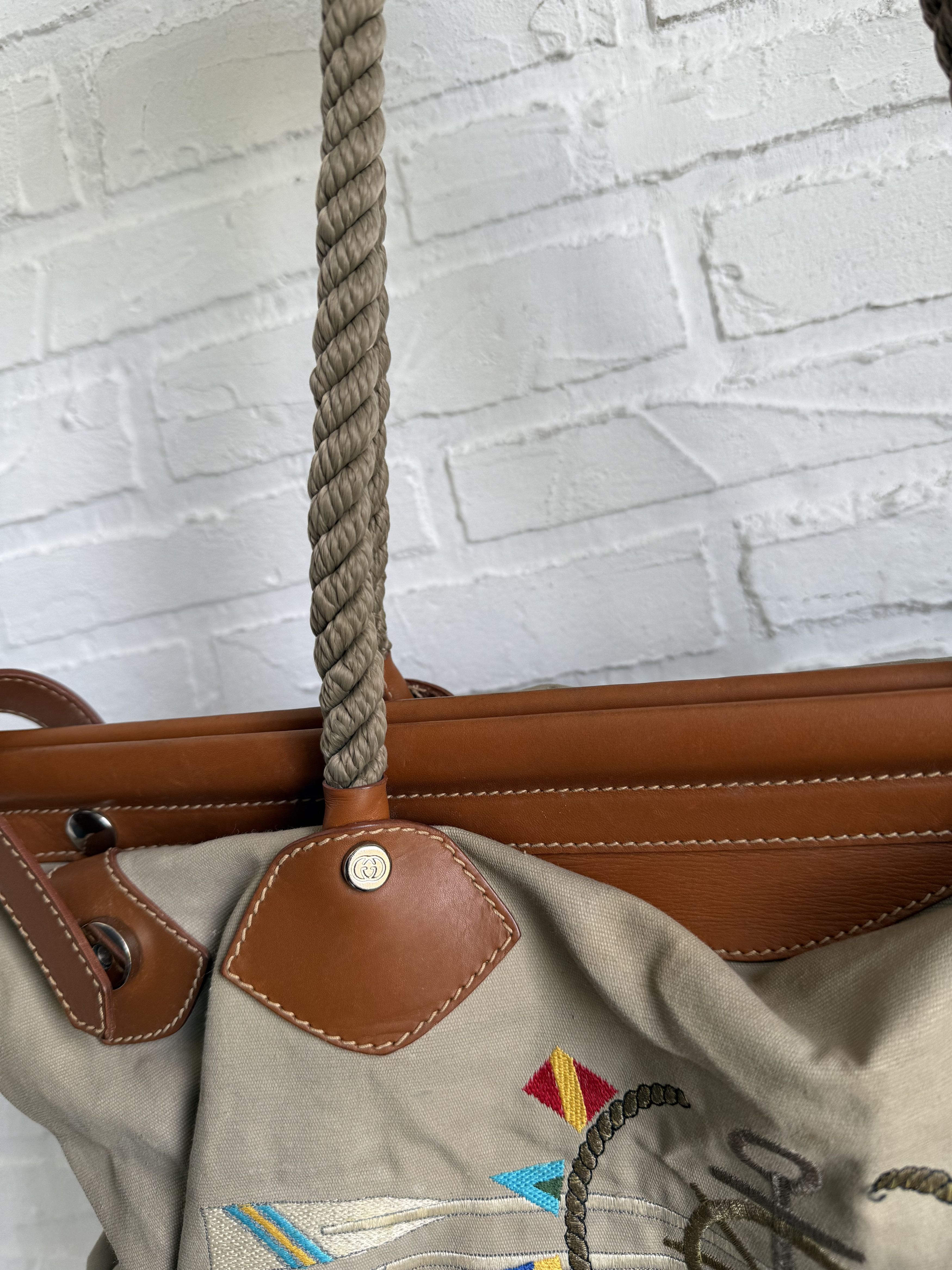 Gucci Vintage 80s Gucci canvas leather tote bag Sail Nautical Size ONE SIZE - 7 Thumbnail