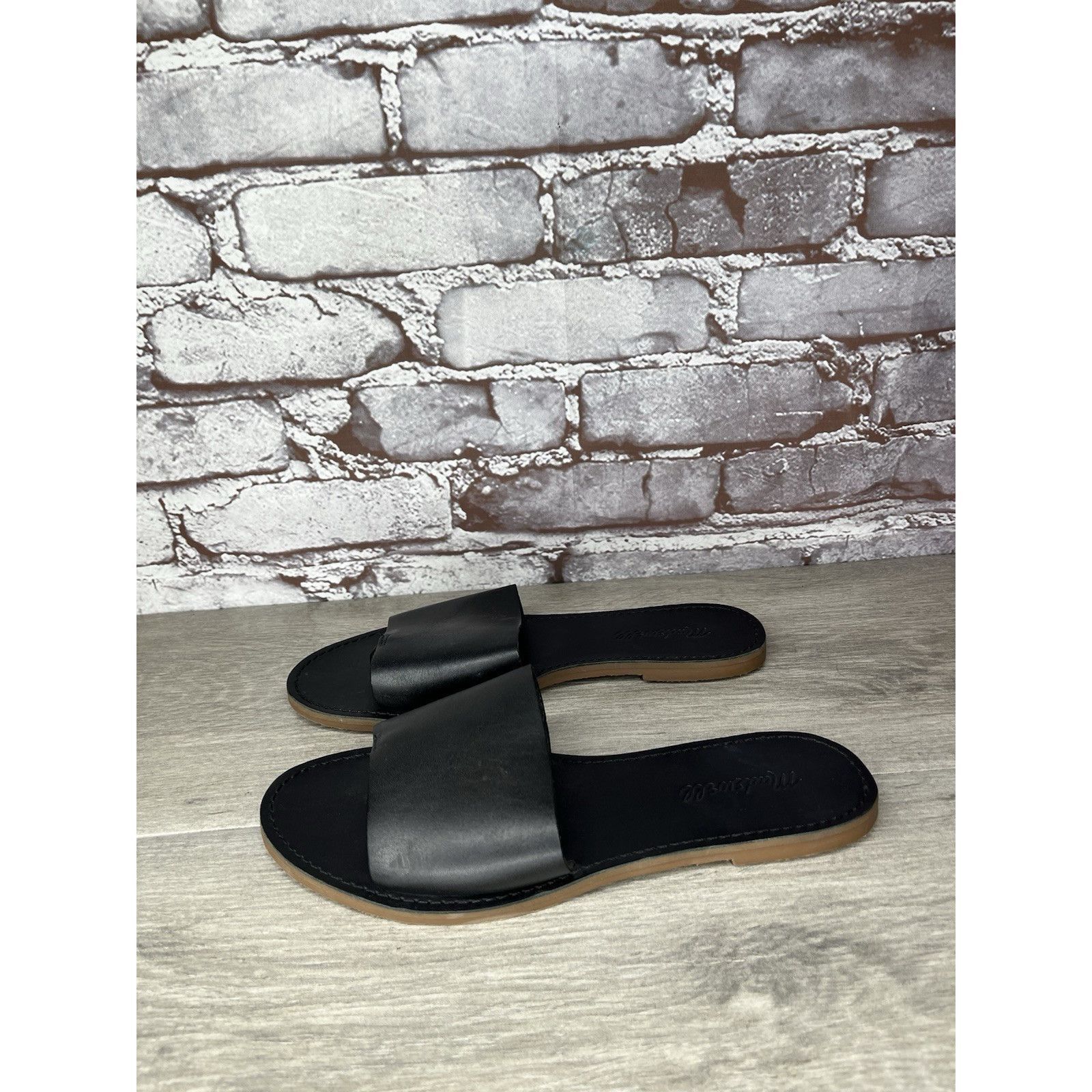 Madewell Madewell The Boardwalk Post Slides Black Leather Sandals Wom Size US 7.5 / IT 37.5 - 1 Thumbnail