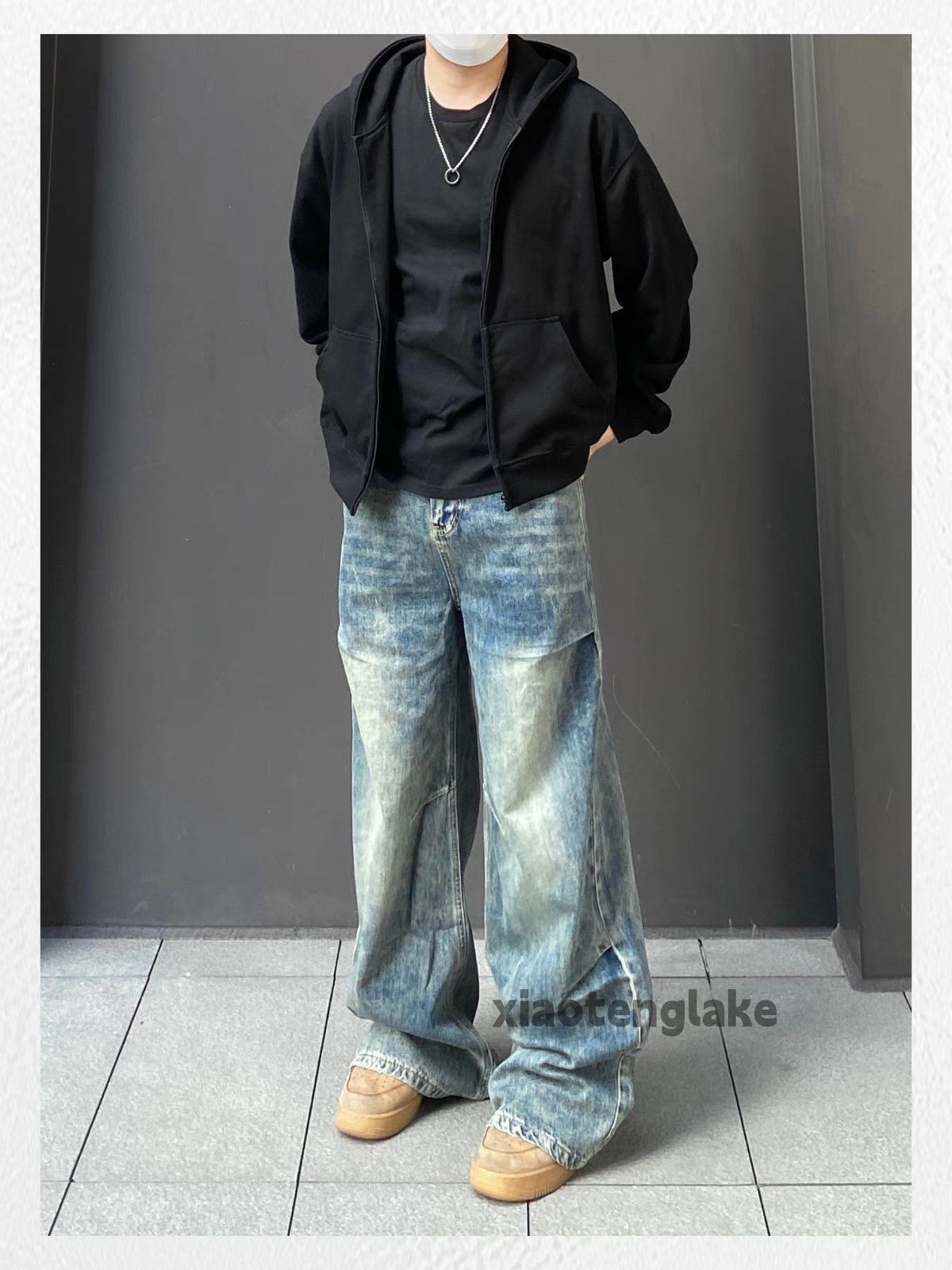 Jean Unisex washed faded utility punk yuppie loose baggy jeans Size US 33 - 7 Thumbnail