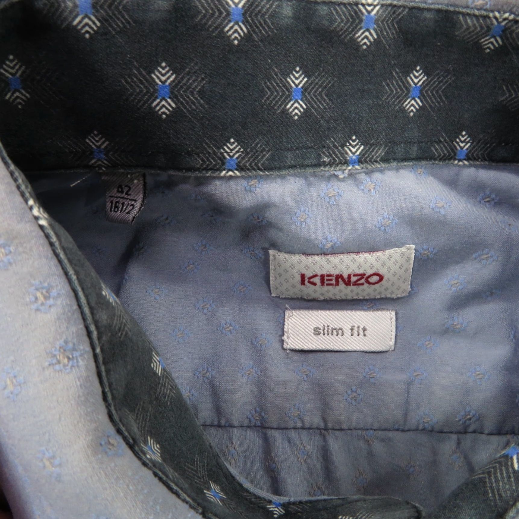 Kenzo KENZO Shirt Mens Slim 42 Button Up Long Sleeve Collared Jacquard Poplin Blue 16.5 Size US XL / EU 56 / 4 - 6 Thumbnail