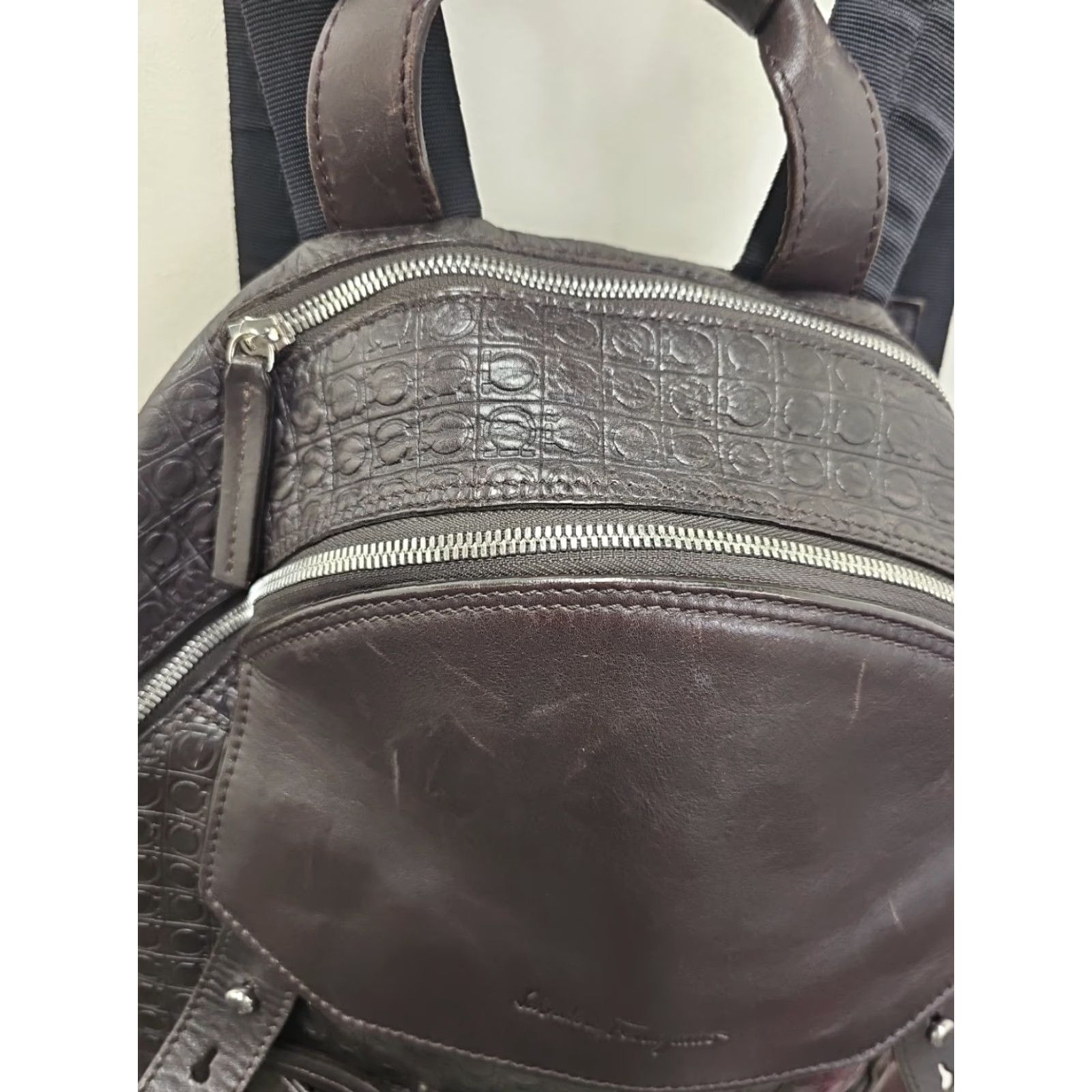 Salvatore Ferragamo Salvatore Ferragamo Backpack Leather Embossed All Over Pattern Black Men Backpack Pockets 2 Distressed Leather Size ONE SIZE - 7 Thumbnail