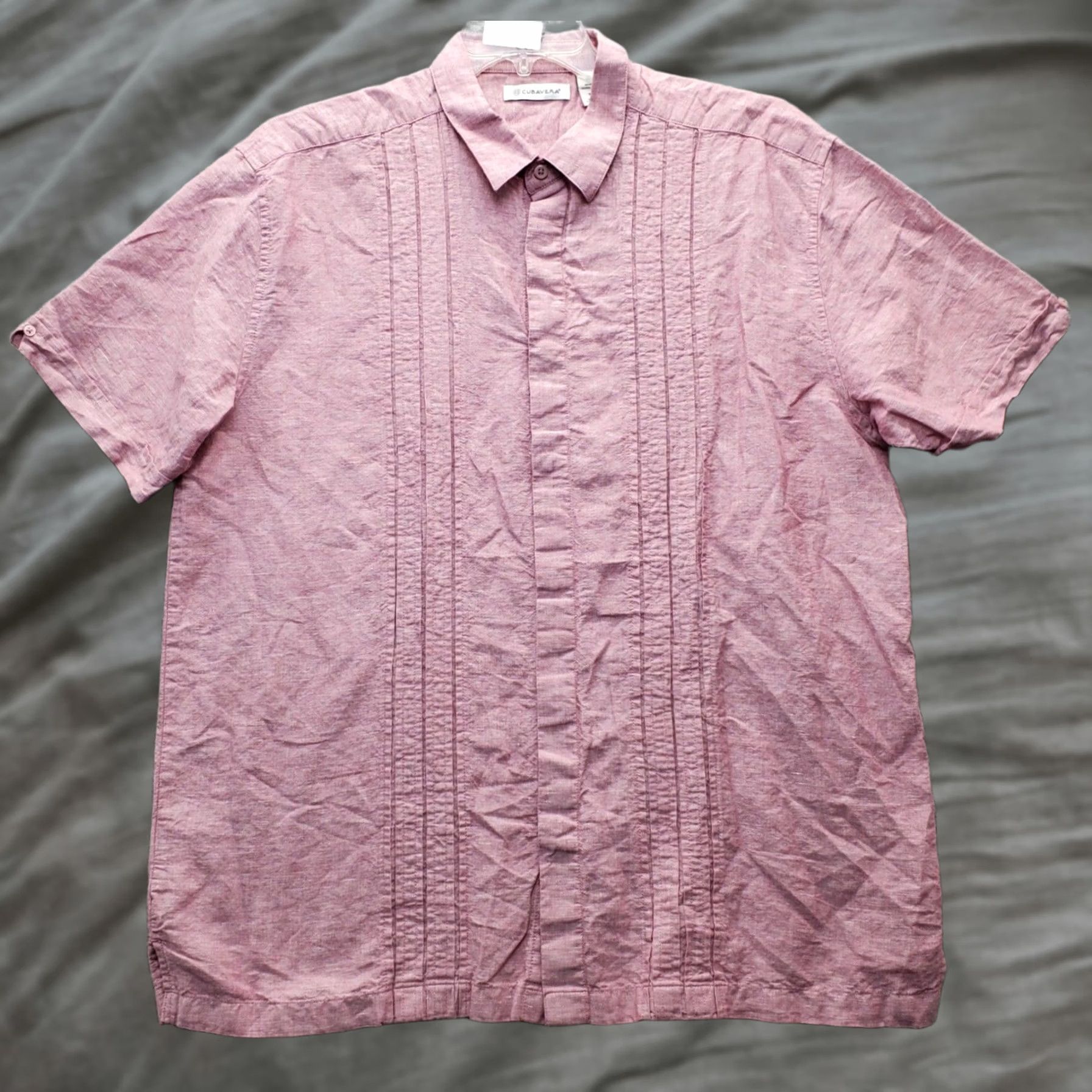Cubavera Cubavera Shirt Mens XL Pink Linen Chambray Button-Down Short Sleeve Shirt Size US XL / EU 56 / 4 - 1 Thumbnail
