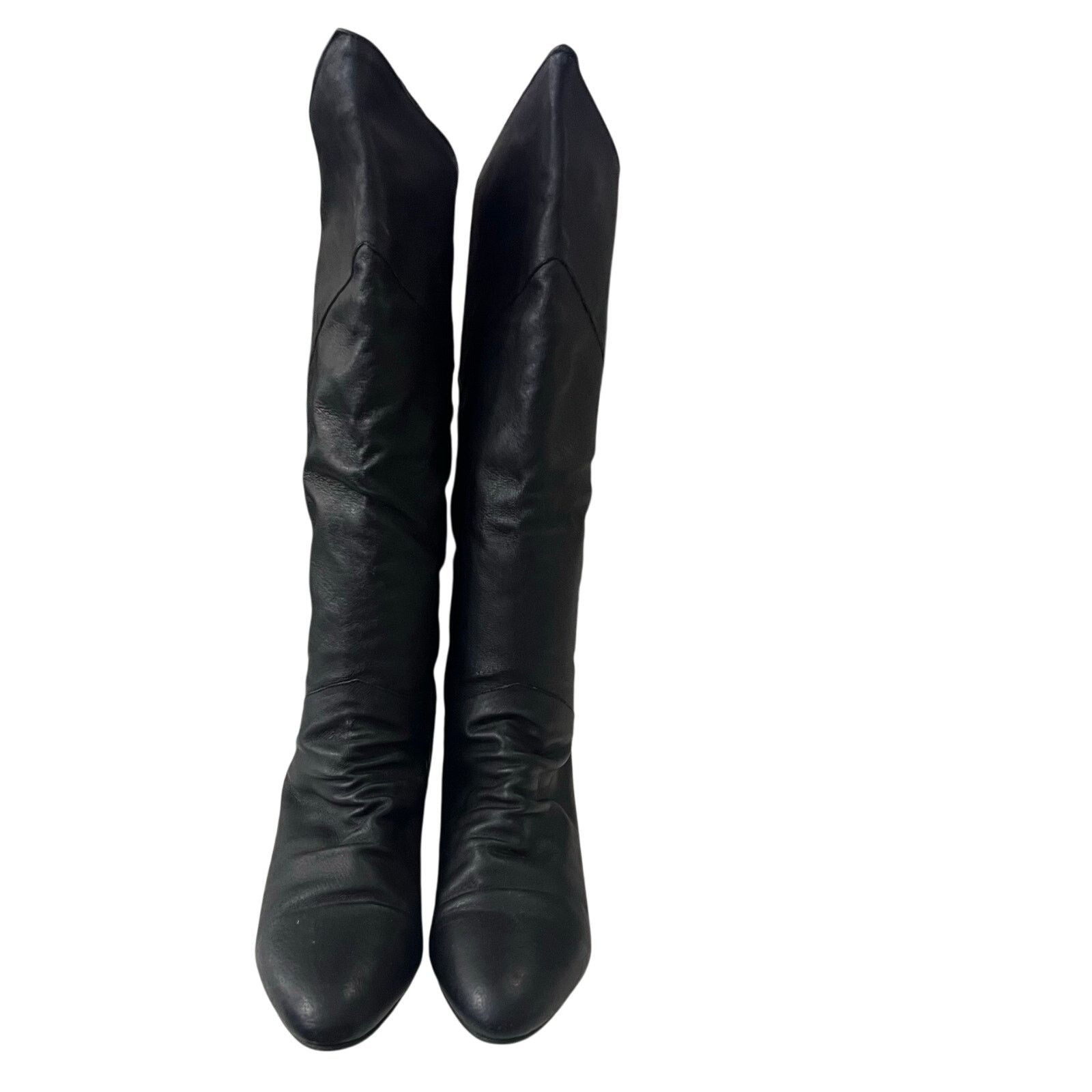 Other Vintage Sandra Miller 7.5 Black Leather Tall Riding Boots Size US 7.5 / IT 37.5 - 5 Thumbnail