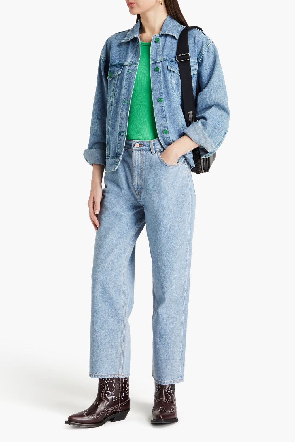 Ganni GANNI Cropped high-rise straight-leg jeans Light denim 30W Size 30" / US 8 / IT 44 - 1 Thumbnail