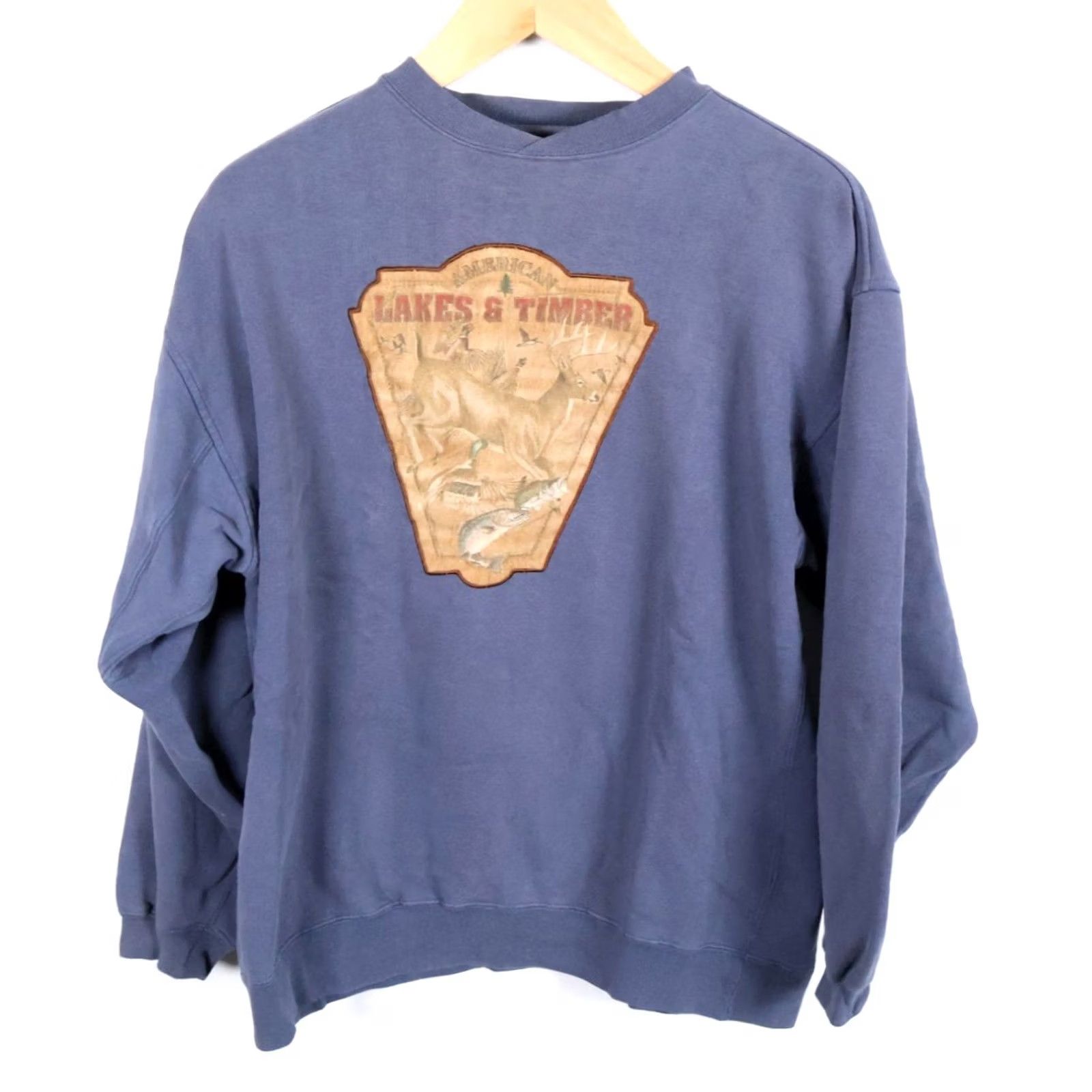 Vintage Lost Terrain Sweatshirt Men Large Blue Scenic Nature Motif Crewneck VTG 90s Outdoor Graphic Print Heavyweight Fleece Pullover Deer Fishing Ancient Size US L / EU 52-54 / 3 - 2 Thumbnail