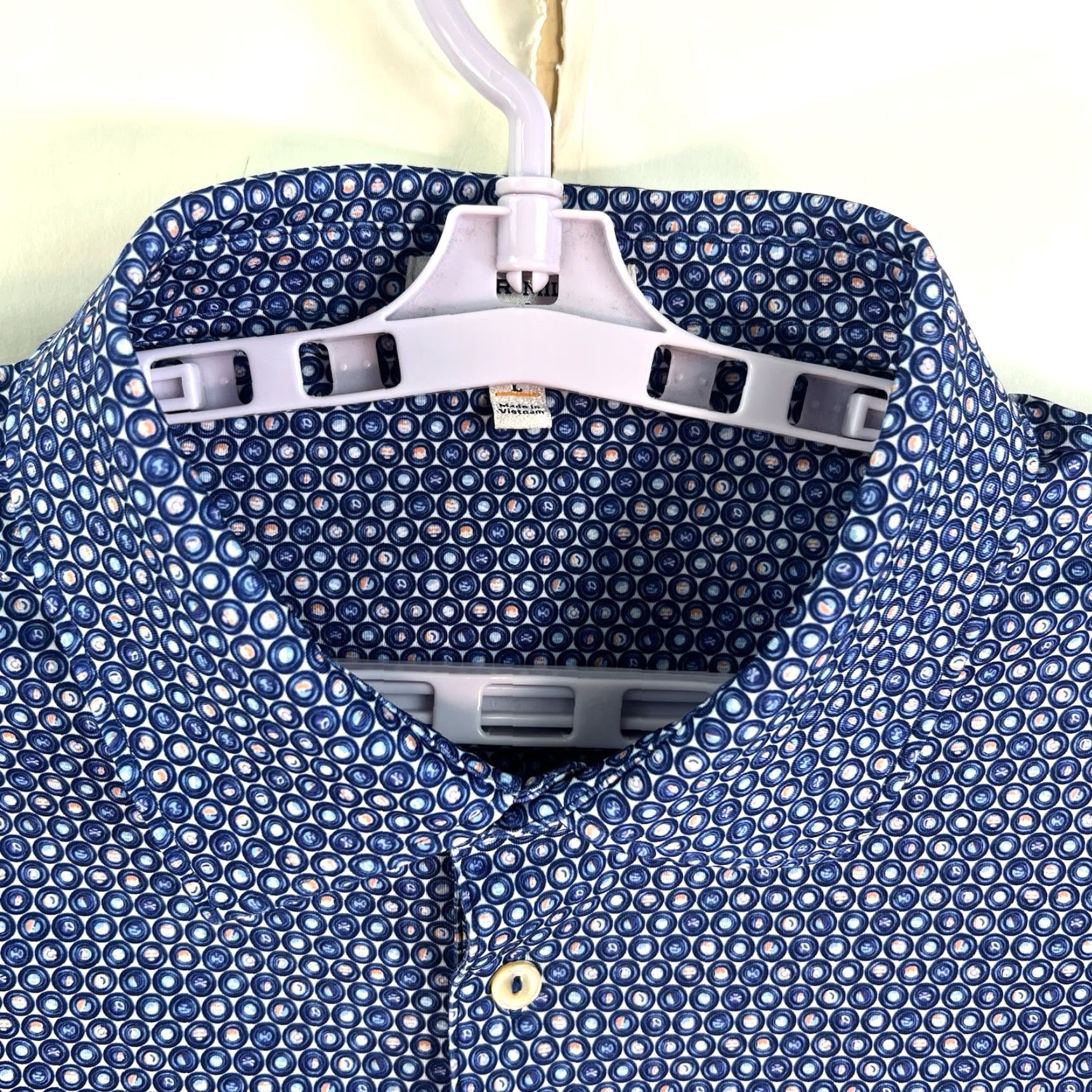Peter Millar Peter Millar Southern Comfort Polo Mens L Geometric Blue Embroidered Logo Knit Short Sleeve Polo Shirt - Golf, Casual Size US L / EU 52-54 / 3 - 3 Thumbnail