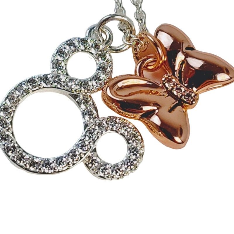 Disney Disney Mickey Minnie Necklace Silver Gems Rose Gold Bow Size ONE SIZE - 1 Thumbnail