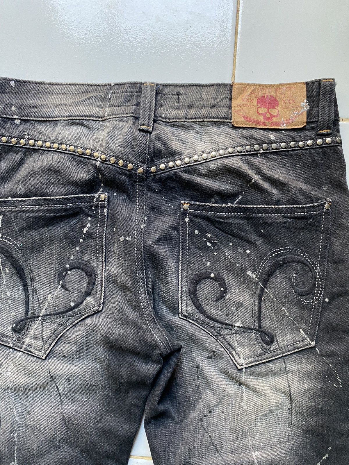 If Six Was Nine × Japanese Brand × Le Grande Bleu (L.G.B.) Vintage Lagust stone wash painted studed denim Size US 33 - 5 Thumbnail