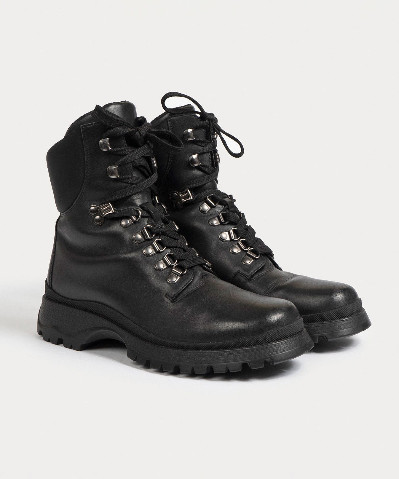 Prada PRADA Boots Leather Shoes Logo Biker Moto Tractor Black Size US 8 / IT 38 - 1 Thumbnail