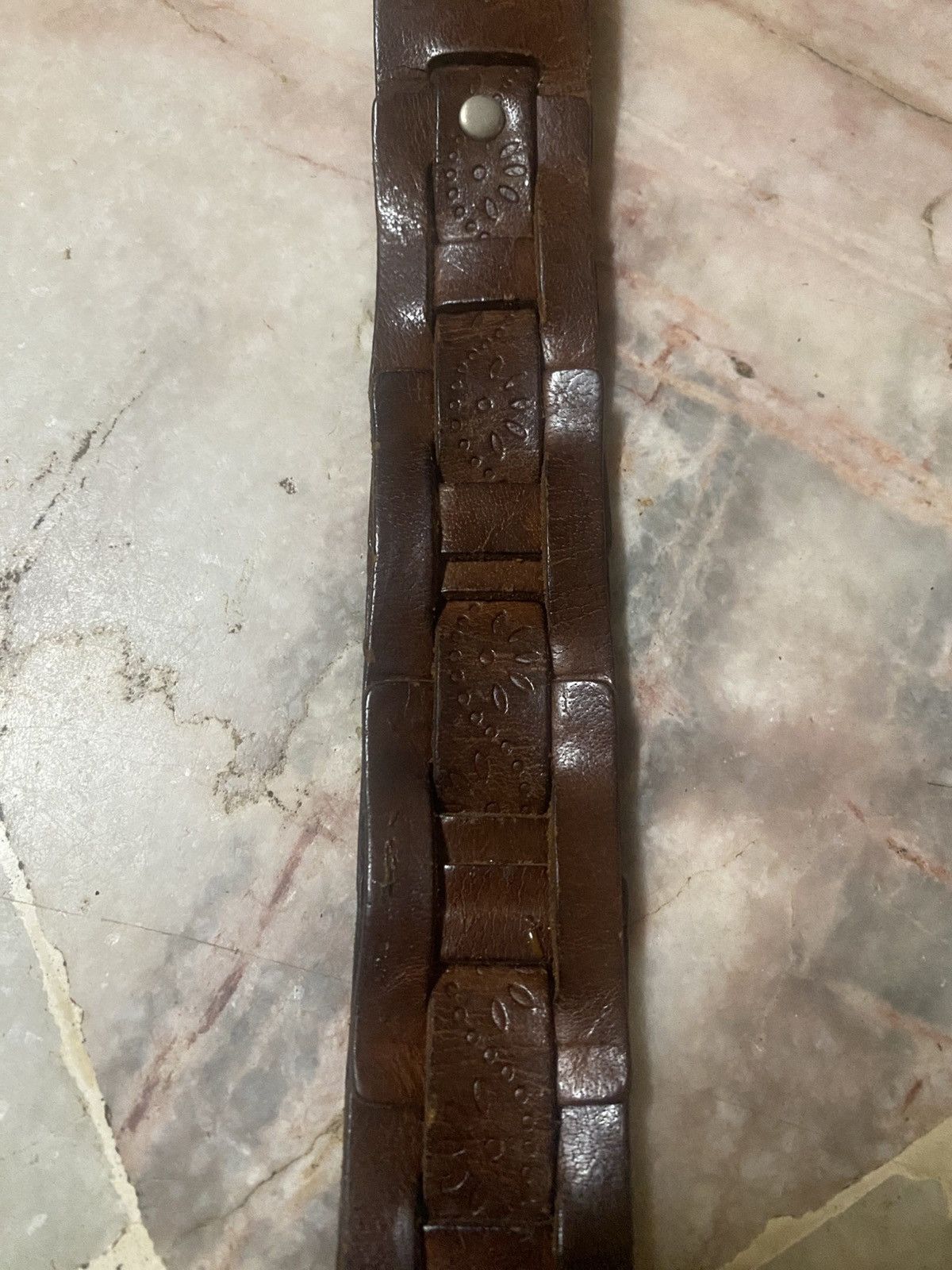 Genuine Leather Vintage Brown Leather Belt With Boho Floral Design Size ONE SIZE - 3 Thumbnail