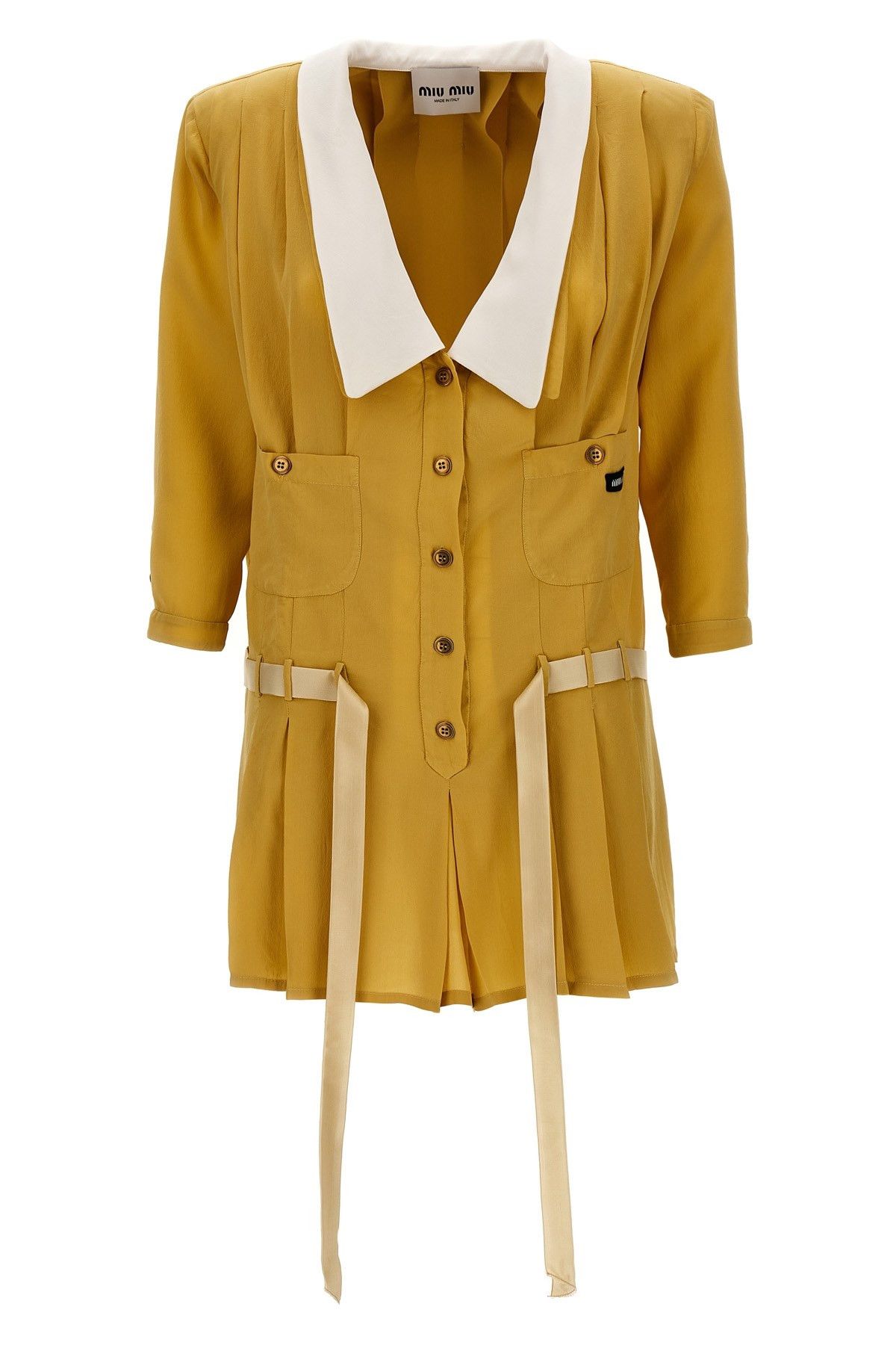 image of Miu Miu Crêpe De Chine Mini Dress in Yellow, Women's (Size Small)