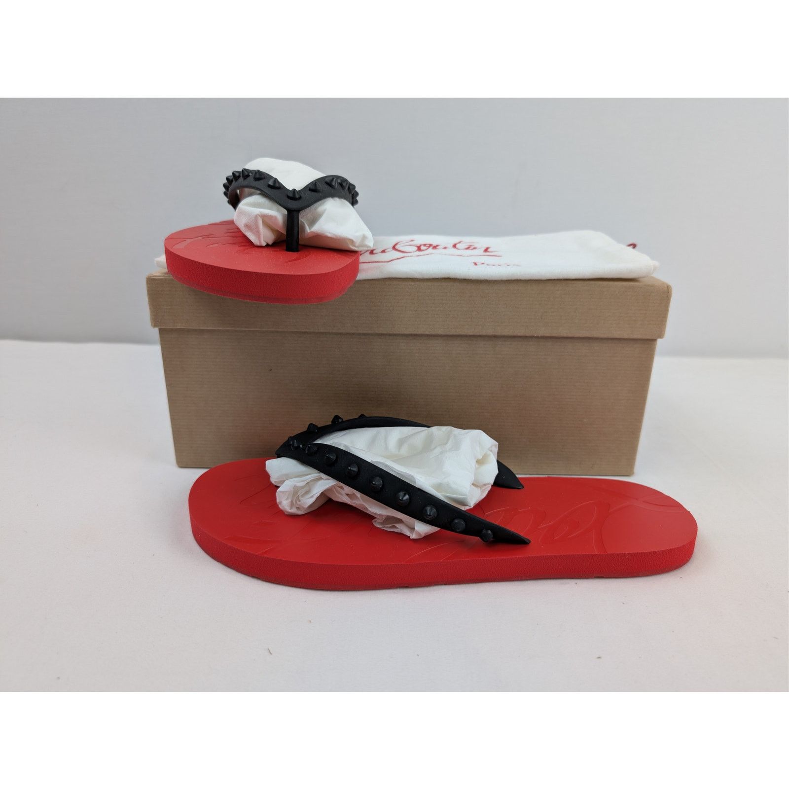 Christian Louboutin o1rshd1 Loubi Flip Donna Flat Slipper in Black/Loubi Size US 12 / IT 42 - 17 Thumbnail